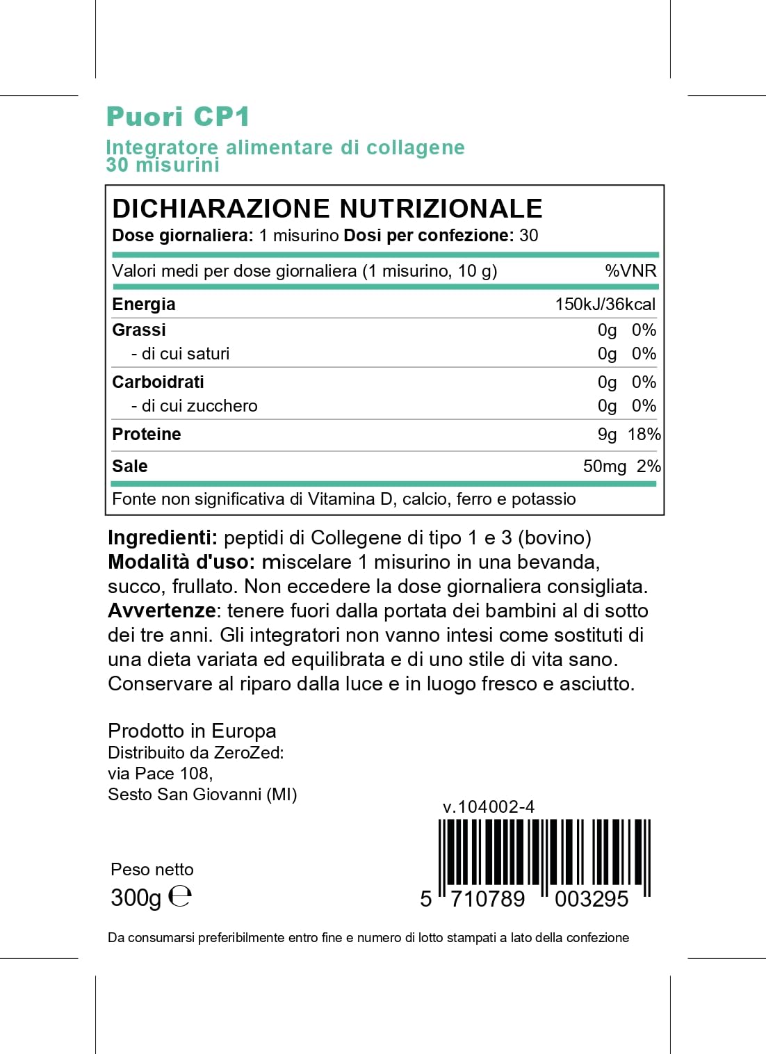 Puori CP1 Pure Collagen Hydrolysed Peptides 300g (30 Servings) Puori uk supplements