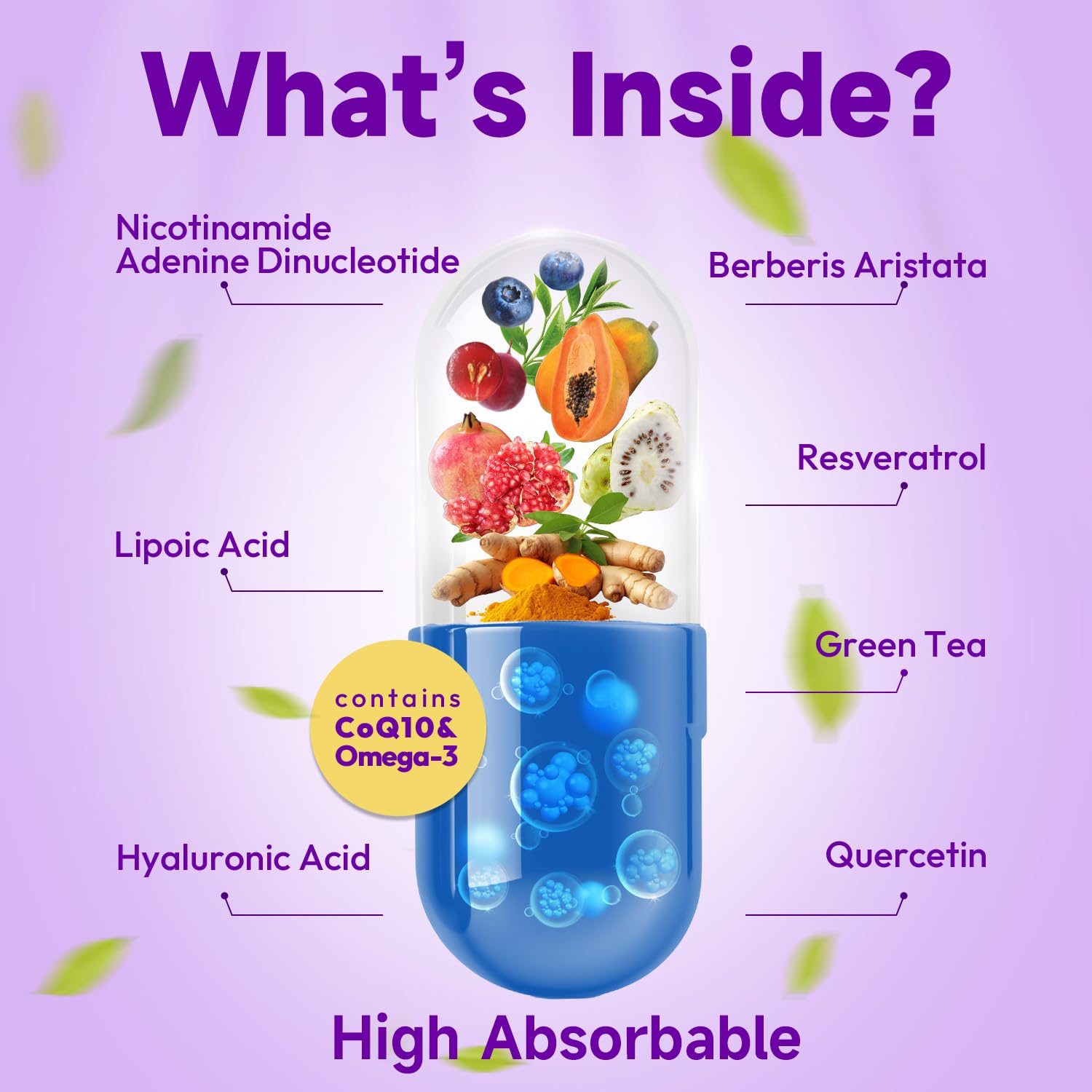 Bualle NAD Supplement, Liposomal NAD Resveratrol Supplement Contains Berberine, Alpha Lipoic Acid,Hyaluronic Acid & Quercetin - Joint Function& Support Anti-Aging,NMN Alternative -120 Capsules Bualle uk supplements