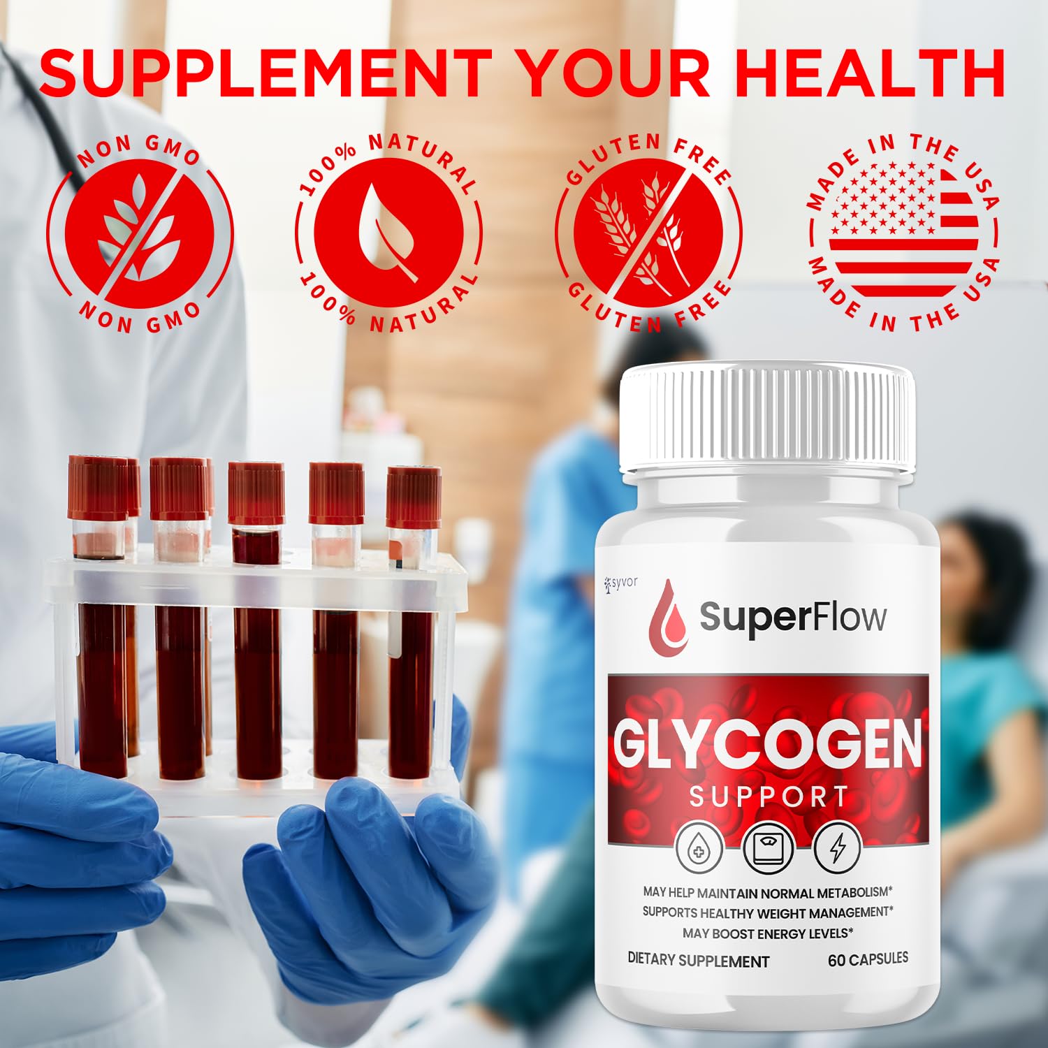 Super Flow Glycogen Support, Official SuperFlow Advanced Formula Glyco Optimizer Capsules, All Natural Super Flow Glycogen Pills, Daily Wellness Supplement to Support Healthy Balance (60 Capsules) Syvor uk supplements