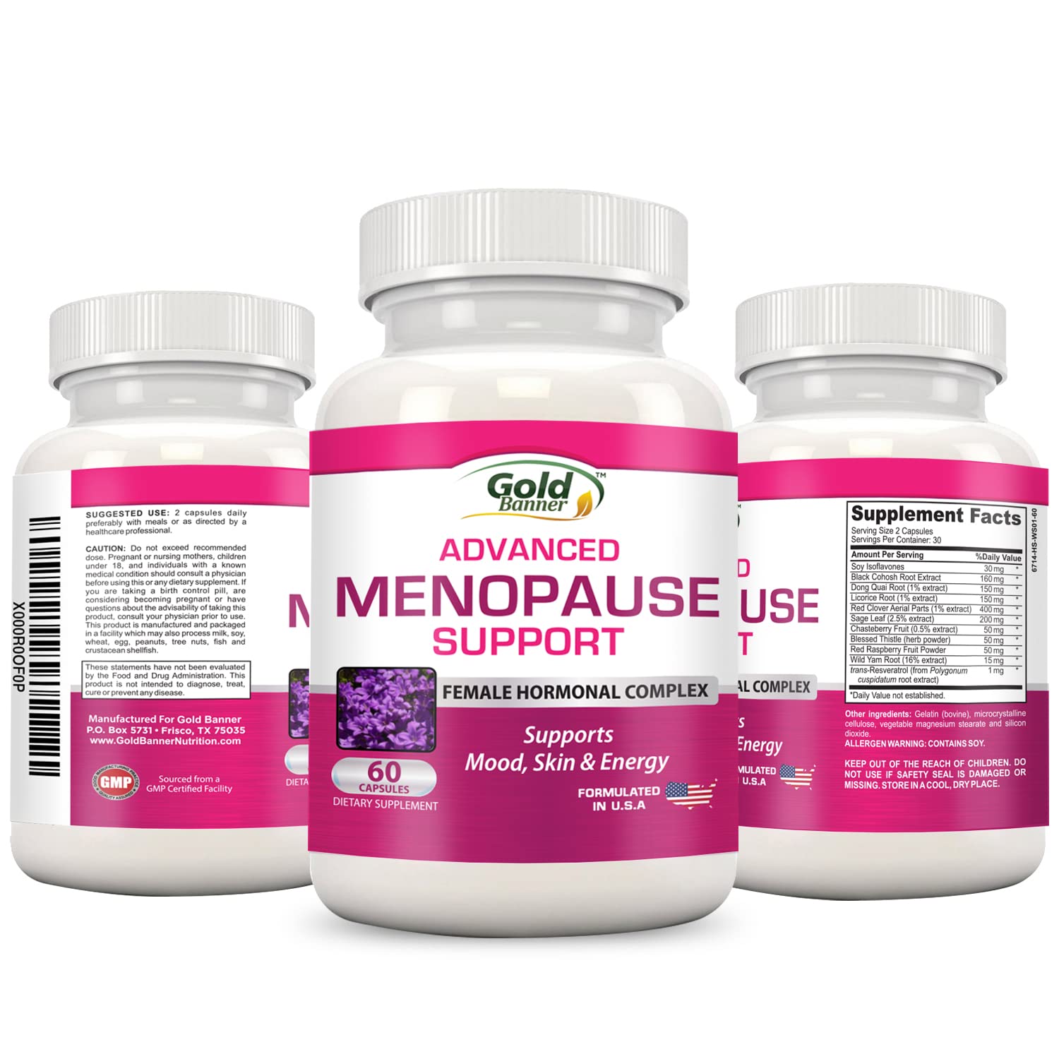 Advanced Menopause Support - Natural Female Hormonal Complex for Hot Flashes, Mood Swings & Vaginal Dryness - Black Cohosh, Soy Isoflavones & Herbal Extract Formula - Does Not Include Hormones Gold Banner uk supplements