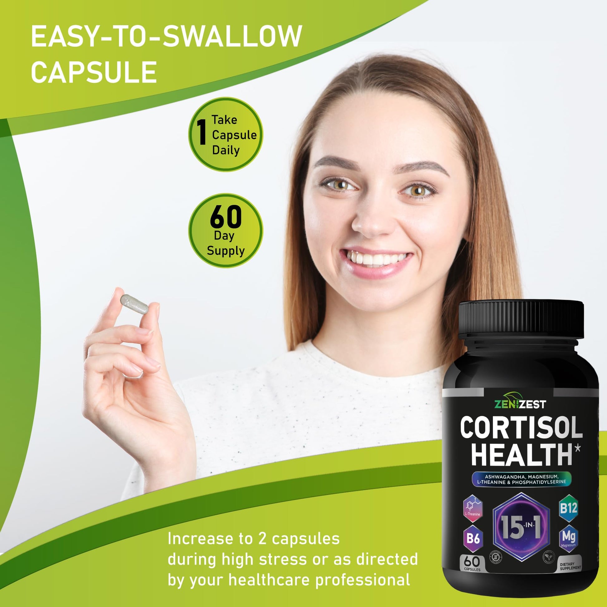 Cortisol Detox Supplement for Women Men - Control & Lower High Cortisol Level - Adrenal Health Balance Cleanse Sleep Stress Support - Magnesium Ashwagandha L-Theanine Cortisol Blocker Reducer ZeniZest uk supplements