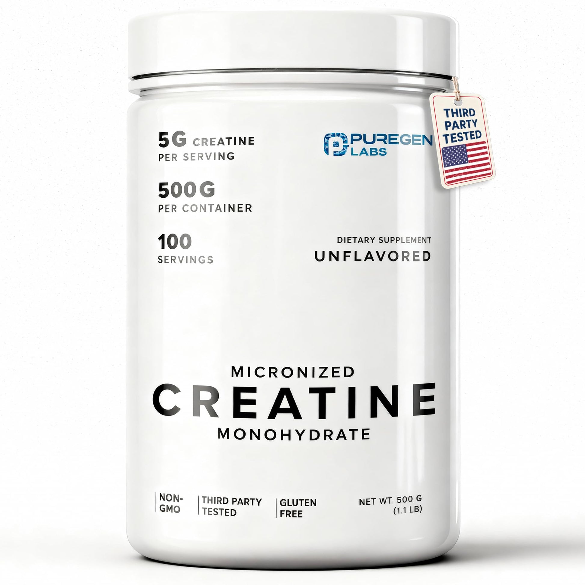 Puregen Labs Micronized Creatine Monohydrate Powder 500g – Pure, Unflavored, No Additives | 5000mg Per Serv (5g) - 100 Servings | Third Party Tested for Quality P Puregen Labs uk supplements
