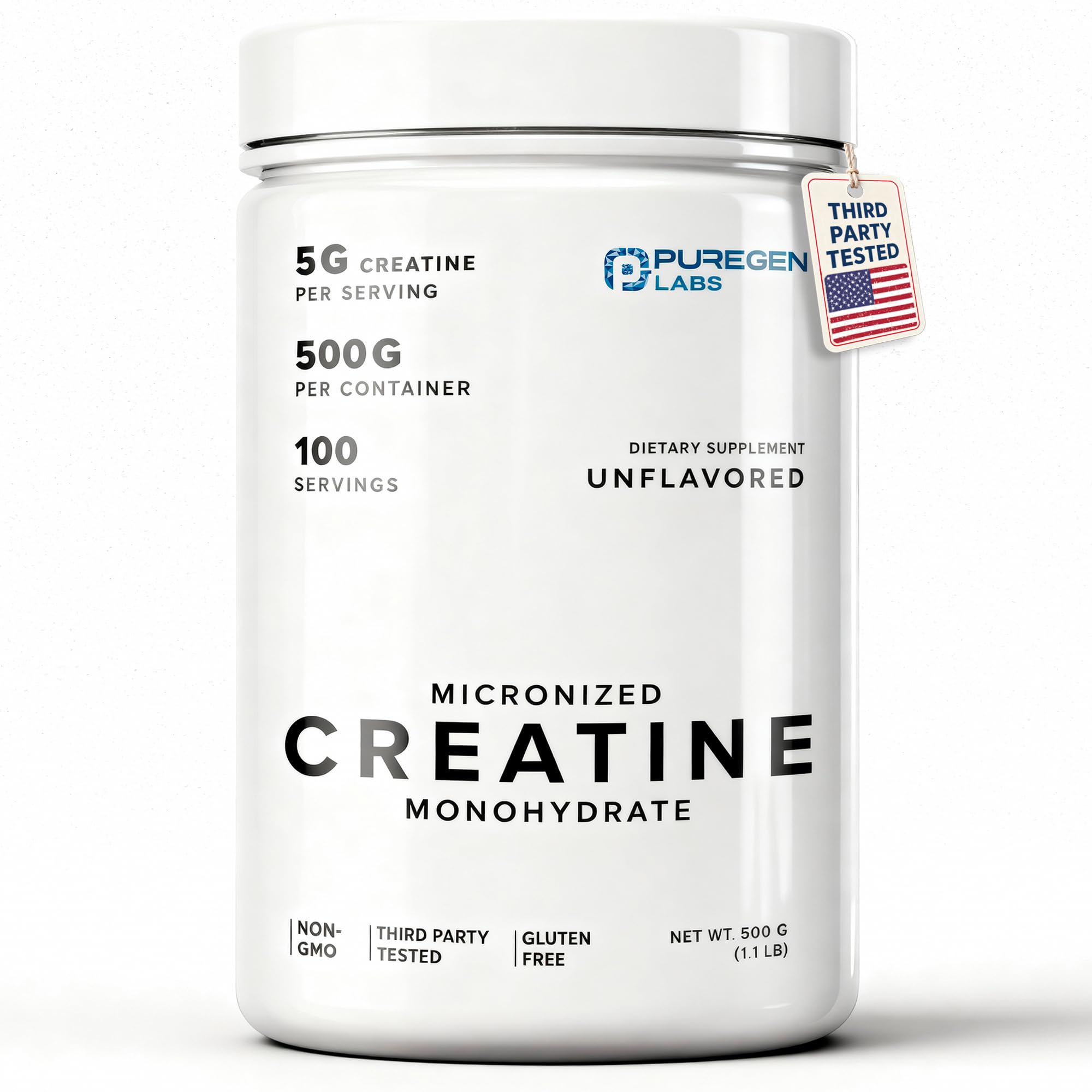 Puregen Labs Micronized Creatine Monohydrate Powder 500g – Pure, Unflavored, No Additives | 5000mg Per Serv (5g) - 100 Servings | Third Party Tested for Quality P Puregen Labs uk supplements