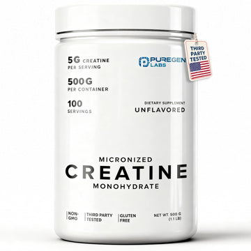 Puregen Labs Micronized Creatine Monohydrate Powder 500g – Pure, Unflavored, No Additives | 5000mg Per Serv (5g) - 100 Servings | Third Party Tested for Quality P Puregen Labs uk supplements