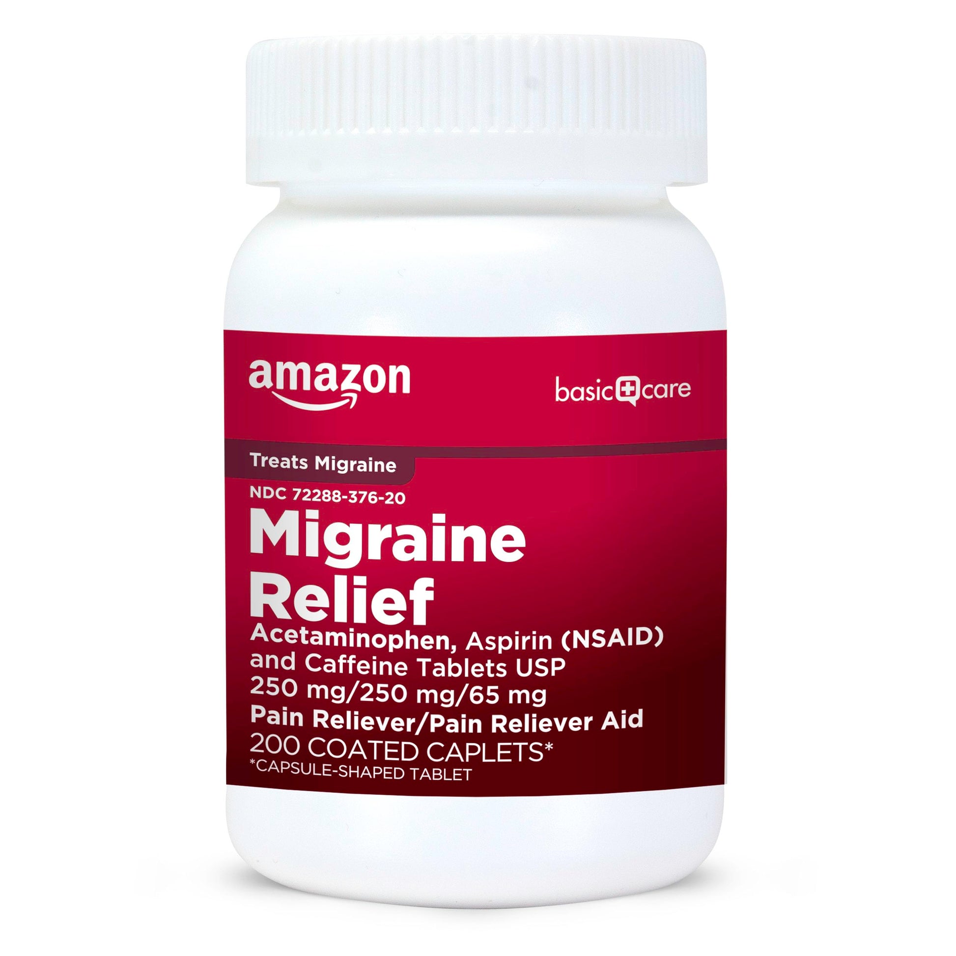 Amazon Basic Care Migraine Relief Acetaminophen, Aspirin (NSAID) and Caffeine Tablets, Pain Reliever/Pain Reliever Aid, 200 Count Amazon Basic Care uk supplements