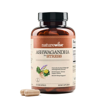 NatureWise Ashwagandha for Stress - With KSM-66 Extract, GABA, L-Theanine, Rhodiola Rosea - Herbal Mood & Sleep Support - Vegan, Non-GMO, Gluten-Free - 60 Capsules[1-Month Supply] NatureWise uk supplements