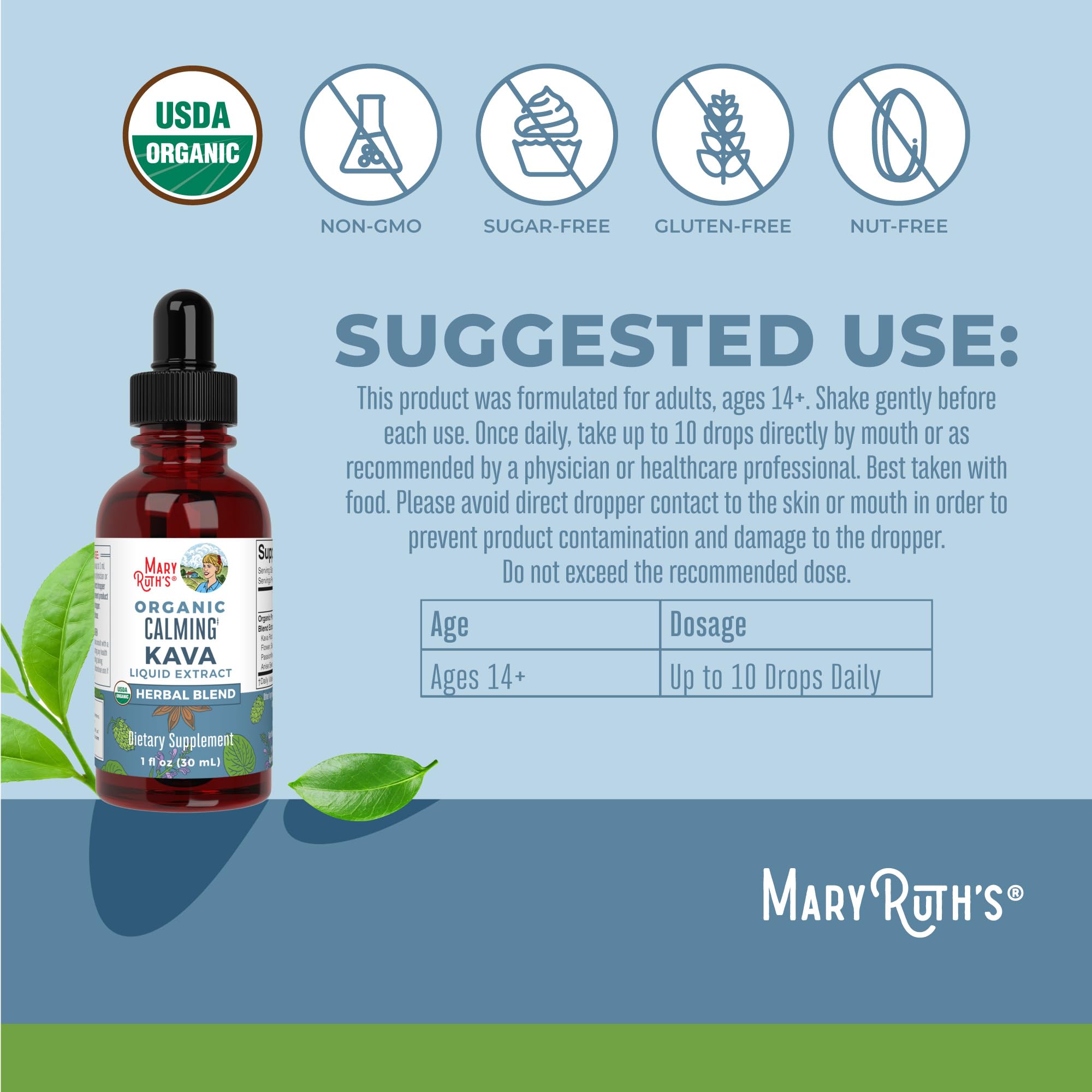 MaryRuth Organics, Herbal Supplement Drop, Calmness & Relaxation, Pack of 1, USDA Kava Root, Sugar/Gluten Free, Support Sleep, Calm & Stress Relief, Vegan, Non-GMO, 30 Servings MARYRUTH'S uk supplements