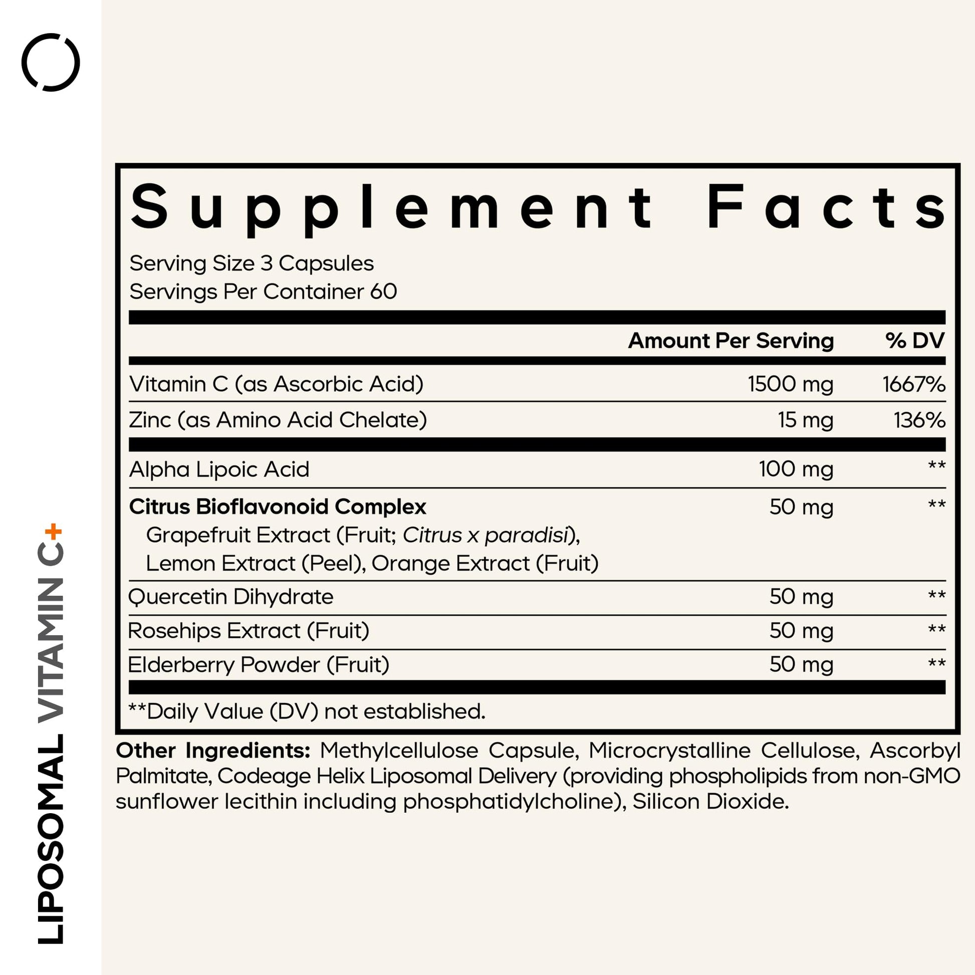 Codeage Liposomal Vitamin C 1500mg with Zinc, Elderberry, Citrus Bioflavonoids Grapefruit, Lemon, Orange Powder, Quercetin & Rose Hips Fruit – Vegan Supplement - Non-GMO, Vegan Pills, 180 Capsules Codeage uk supplements