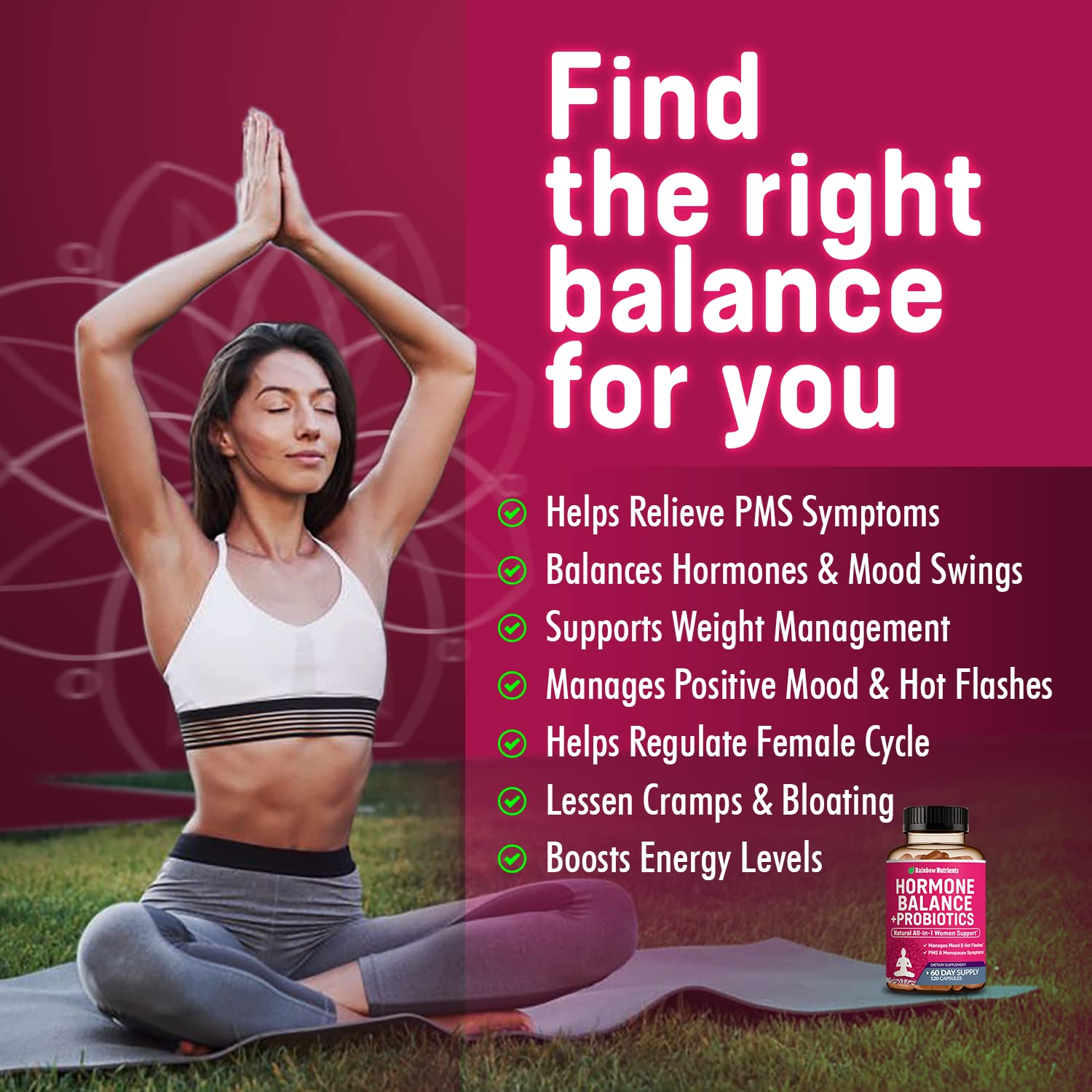 Hormone Balance + Probiotics for Women (3450mg) Natural Relief for Menopause Rainbow Nutrients, LLC uk supplements