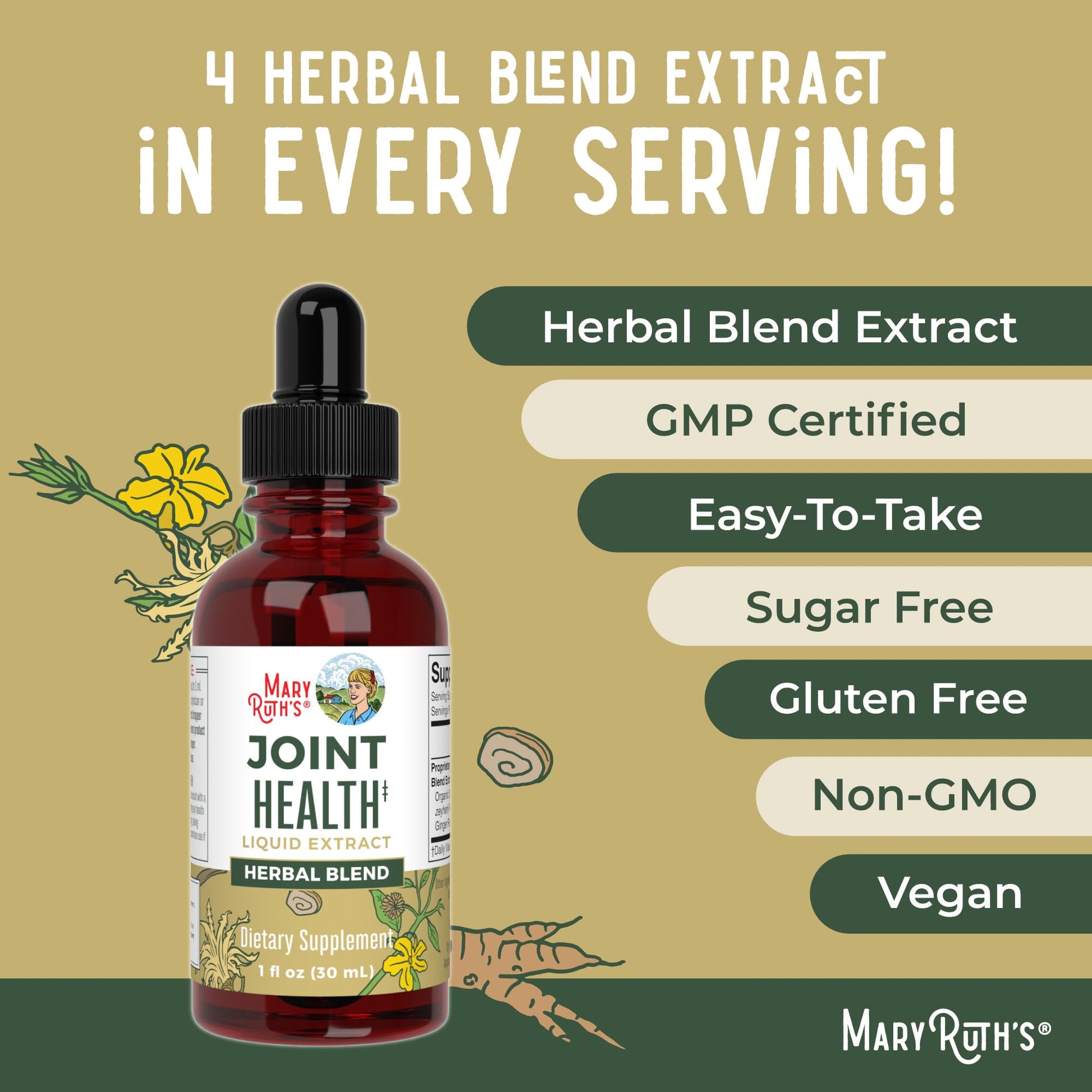MaryRuth Organics Joint Health Liquid Extract | Four Herbal Blend Liquid Drops | Ginger Root | Licorice Root | Cats Claw | Devils Claw | Vegan | Non GMO | Alcohol Free Tincture | 30 Servings MARYRUTH'S uk supplements