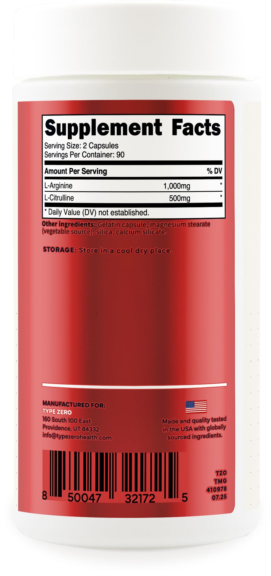 Type Zero L-Arginine + L-Citrulline Supplement (1500mg) - Nitric Oxide Booster - Clean, Keto-Friendly, GMO-Free, 180 Capsules, 90 Servings Type Zero uk supplements