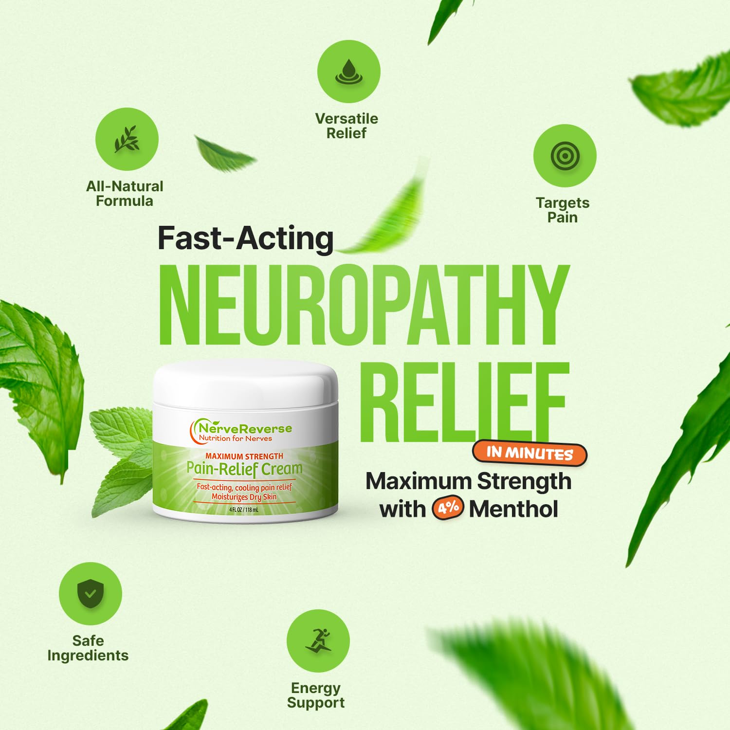 NerveReverse - Neuropathy Pain Relief Cream for feet, Hands, Legs Toes. Large 4 OZ. JAR. Fast-Acting, Maximum Strength Cream with 4% Menthol, MSM, L-Carnitine, L-Arginine, Vitamin E, Vitamin B6 NERVEREVERSE NUTRITION FOR NERVES uk supplements