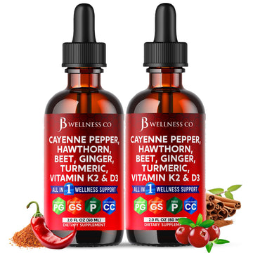 Cayenne Pepper Supplement Liquid Drops + Hawthorn Berry, Vitamin D3 K2 Beet Root Powder, Ceylon Cinnamon, Turmeric Curcumin, Organic Panax Ginseng - 4oz JB Wellness Co uk supplements