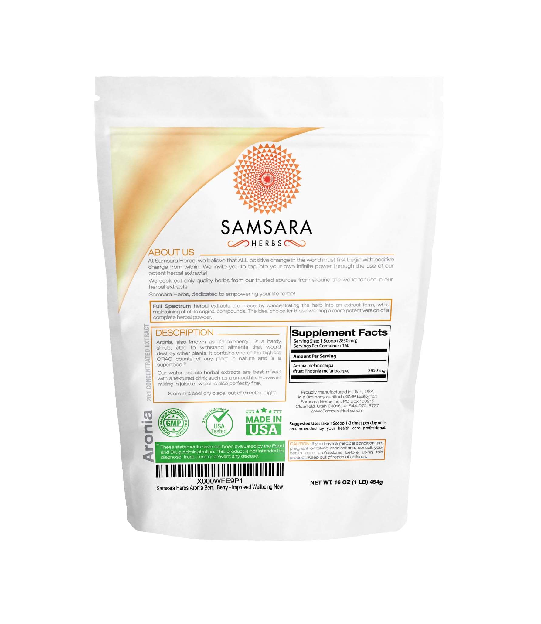 Samsara Herbs Aronia Berry 20:1 Extract Powder (16oz/454g) - Antioxidant, Flavonoids and Polyphenols Supplement - High ORAC - Native American Berry - Improved Wellbeing Samsara Herbs uk supplements