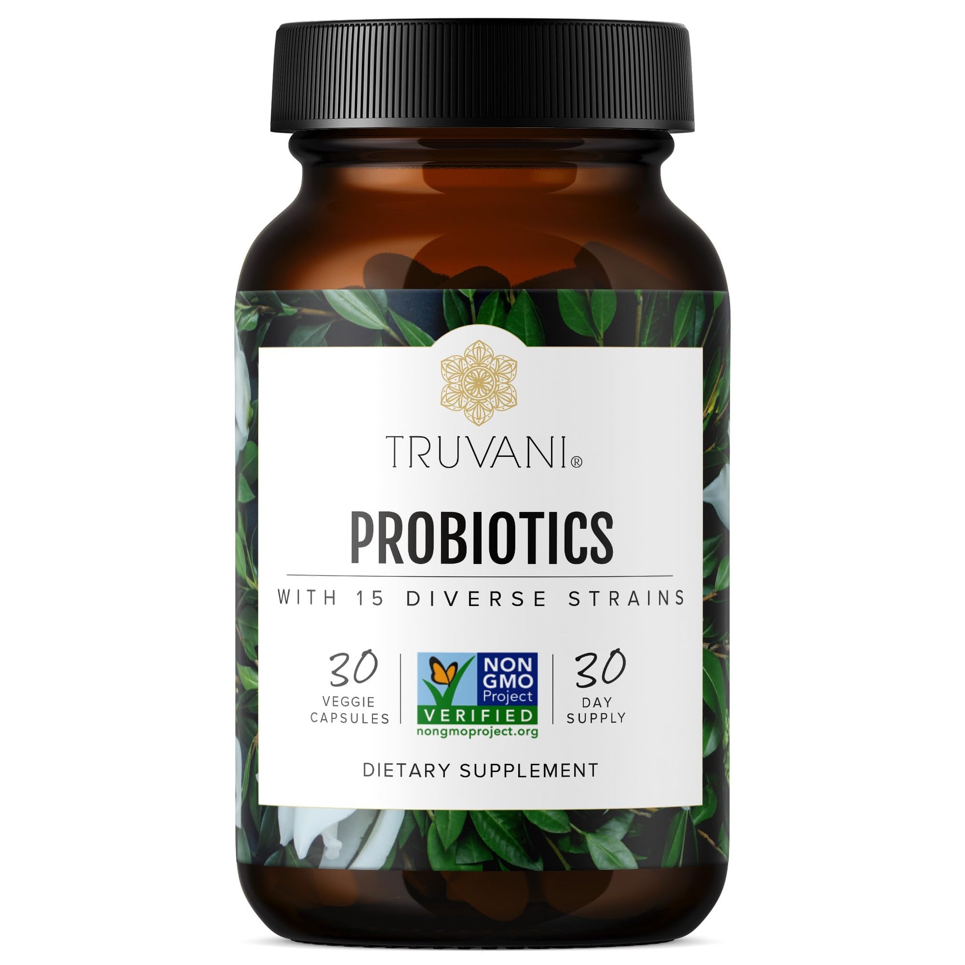 Truvani Probiotic Supplement | 30 Servings | 15 Billion CFU | 15 Diverse Strains for Digestive, Immune & Brain Health Support | Shelf-Stable Vegan Capsules | Non-GMO, No Fillers Truvani uk supplements