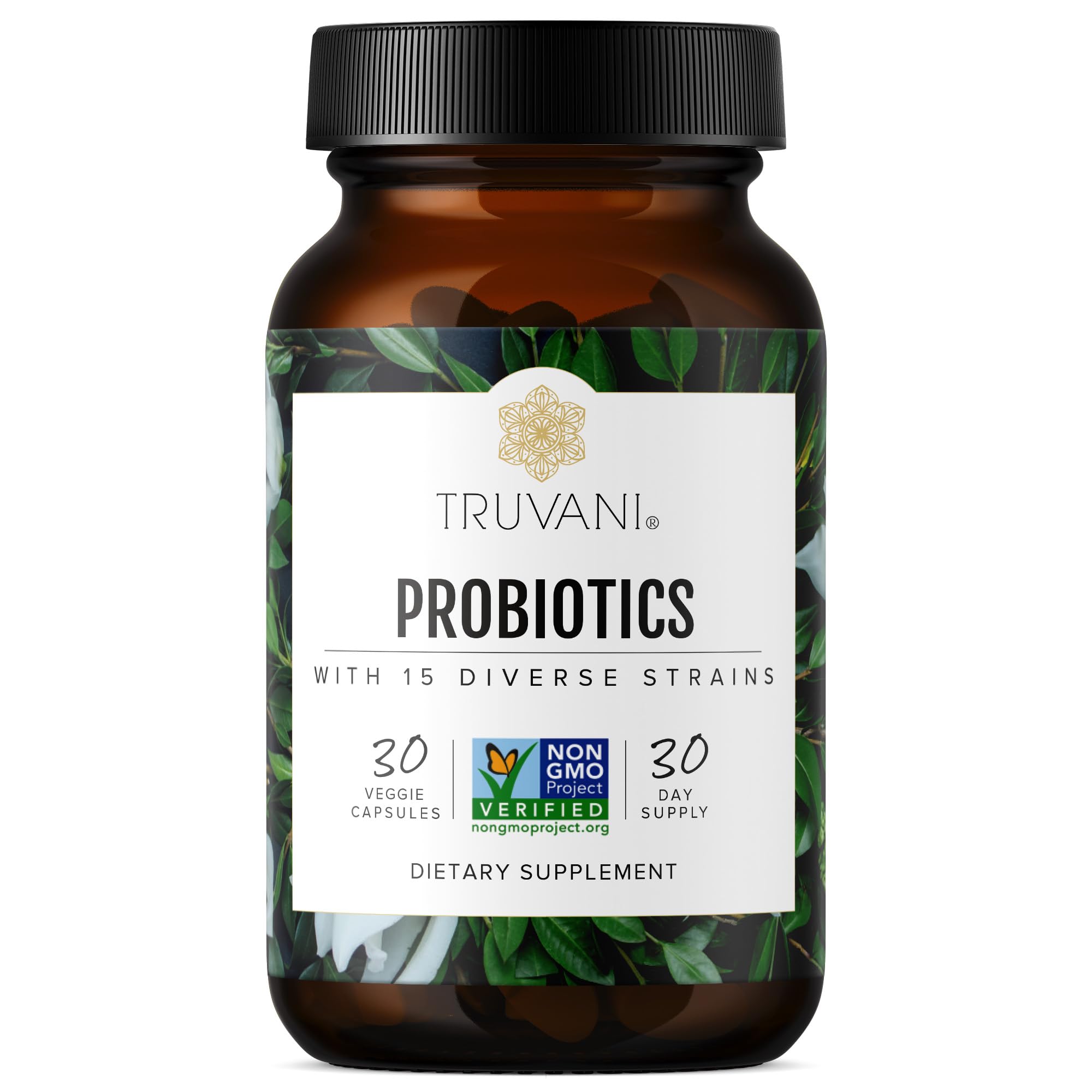 Truvani Probiotic Supplement | 30 Servings | 15 Billion CFU | 15 Diverse Strains for Digestive, Immune & Brain Health Support | Shelf-Stable Vegan Capsules | Non-GMO, No Fillers Truvani uk supplements