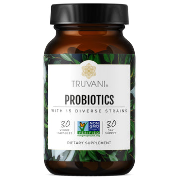 Truvani Probiotic Supplement | 30 Servings | 15 Billion CFU | 15 Diverse Strains for Digestive, Immune & Brain Health Support | Shelf-Stable Vegan Capsules | Non-GMO, No Fillers Truvani uk supplements