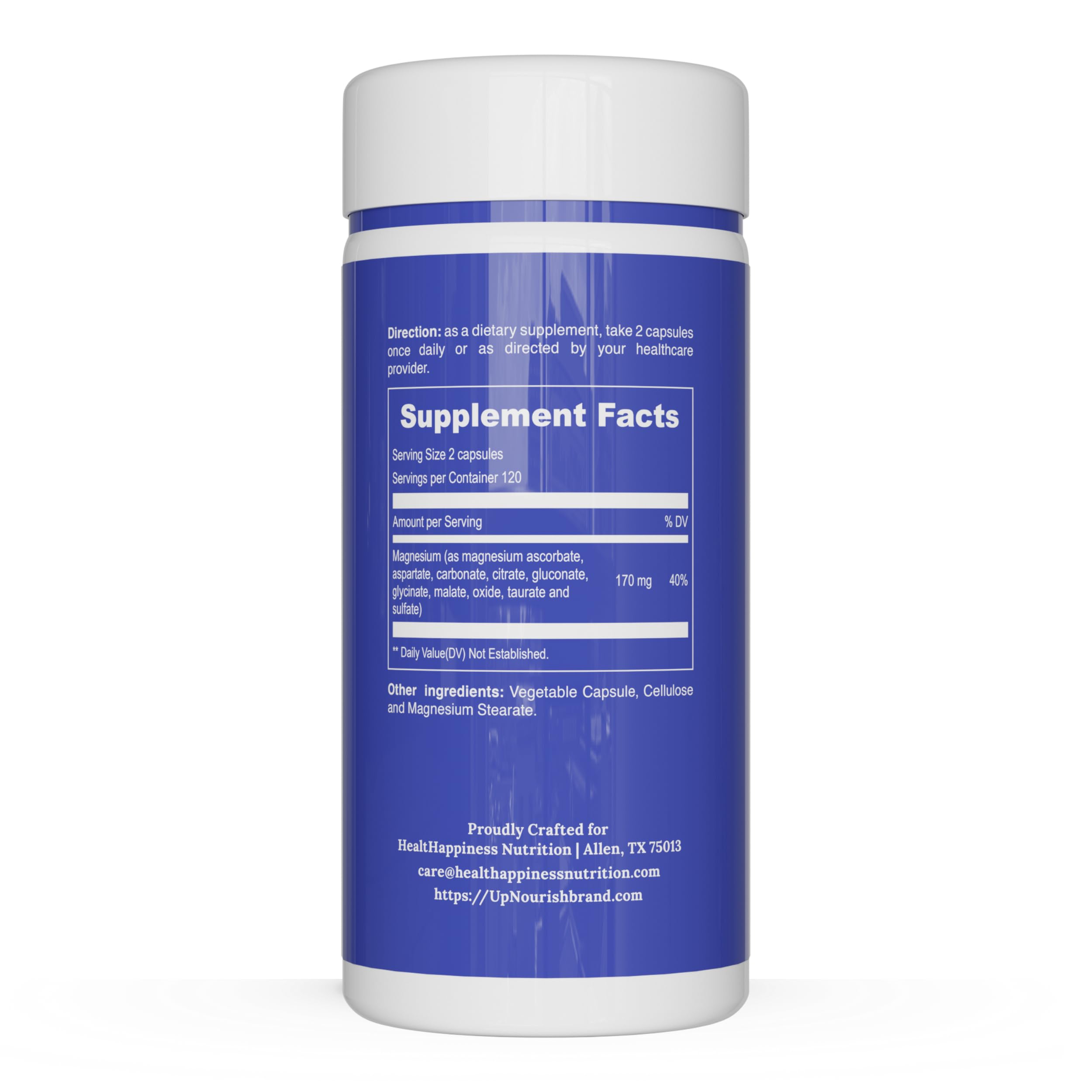 UpNourish Magnesium Supplement - 10 in 1 Magnesium Complex - Full Spectrum Magnesium Mineral Supplements with Glycinate, Citrate, Taurate, Malate, Carbonate, Oxide and More, 240 Vegan Capsules UpNourish uk supplements