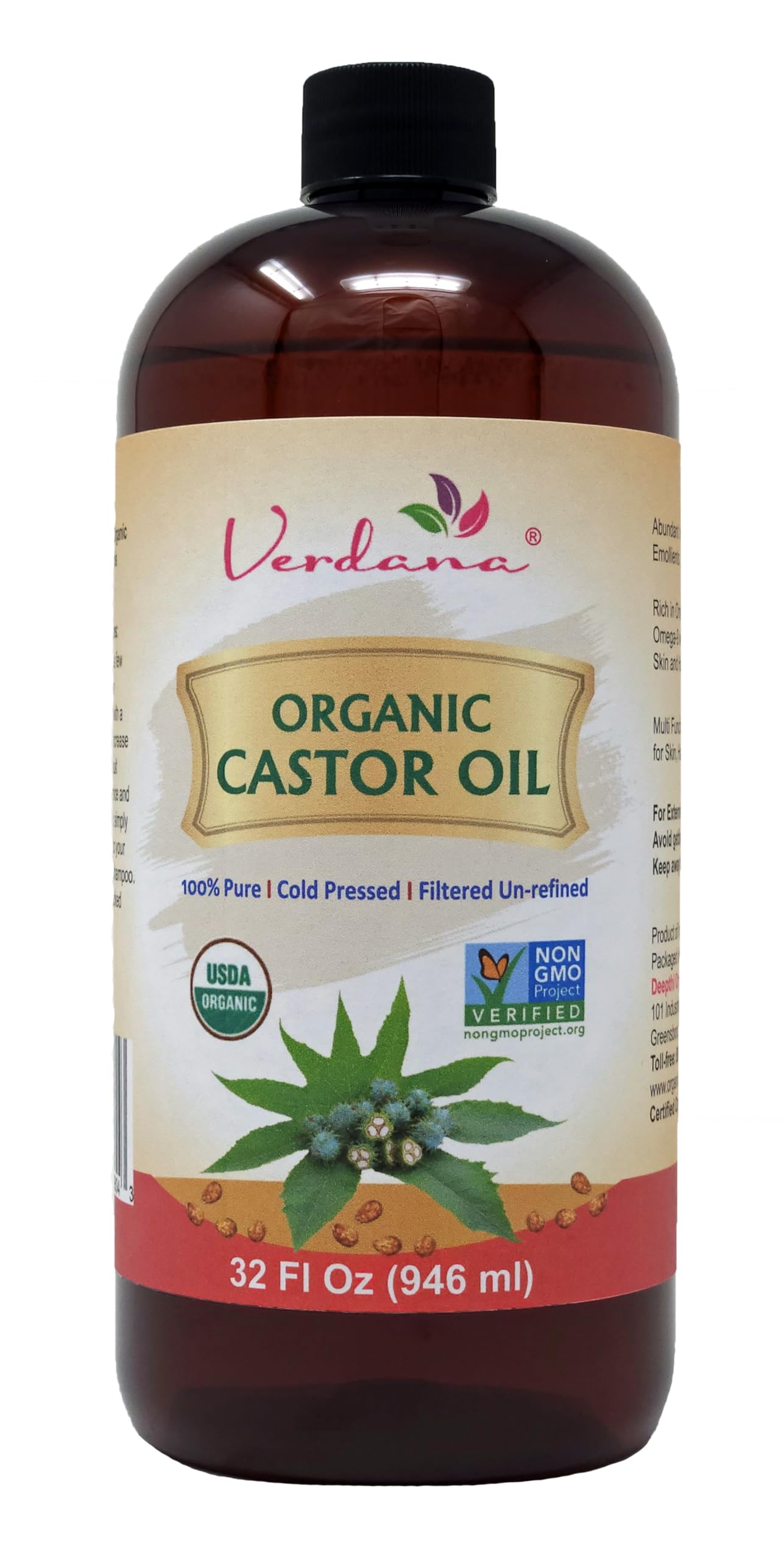 Verdana Organic Castor Oil – USDA Certified Organic – Cold Pressed, Unrefined, 100% Pure and Hexane Verdana uk supplements