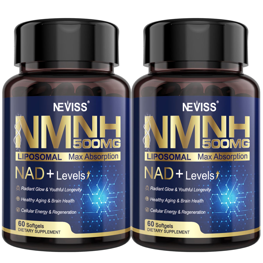 2Pack NAD+ Supplement, Next-Gen NMNH Liposomal 500mg, NR NMN Supplement Alternative, High Absorption NAD+ with Curcumin, Niacinamide for Cellular Energy, DNA Repair, Healthy Aging, 120 Softgels NEVISS uk supplements
