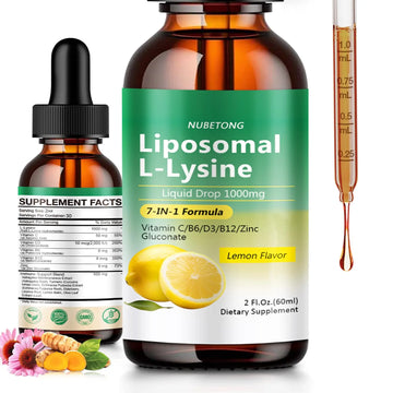 Liposomal L-Lysine 1000mg Liquid Drops, 7-in-1 Lysine Supplement for Adults with Vitamin C/B6/D3/B12 & Zinc Gluconate, Immune Support, Collagen Synthesis & Skin Lip Health, Lemon Flavor, 2 Fl Oz Nubetong uk supplements
