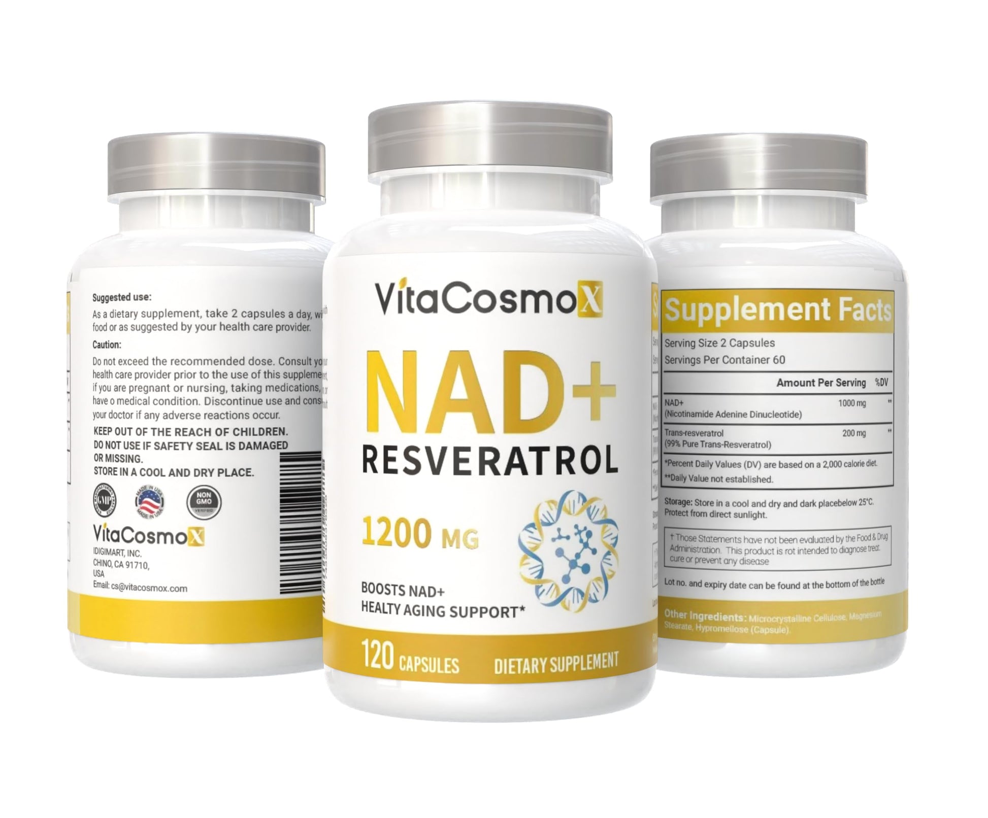 VitaCosmoX NAD+ Supplement 1,200mg per Serving,120 Capsules (Nicotinamide Adenine Dinucleotide) - 60 Servings, Gluten-Free, Vegan VitaCosmoX uk supplements