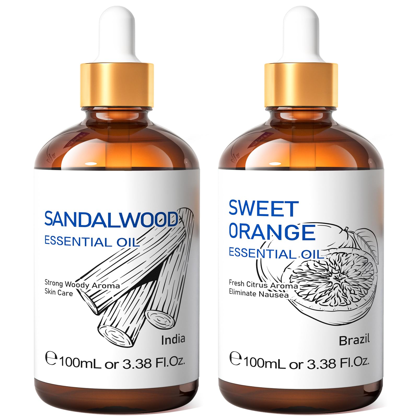 HIQILI Sandalwood Essential Oil and Sweet Orange Essential Oil, 100% Pure Natural for Diffuser - 3.38 Fl Oz HIQILI uk supplements