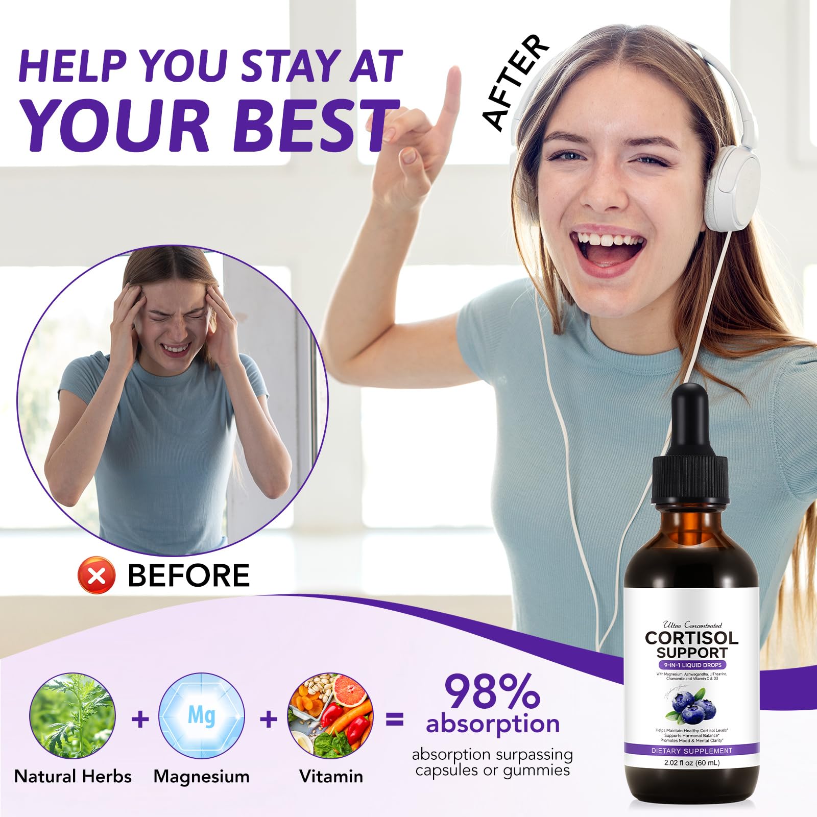ZIXBMHYJ Cortisol Supplement for Women, Cortisol Support Liquid Drops with Ashwagandha, Magnesium & L-Theanine - Supports Stress Relief, Mood & Relaxation - 2.02 fl oz ZIXBMHYJ uk supplements