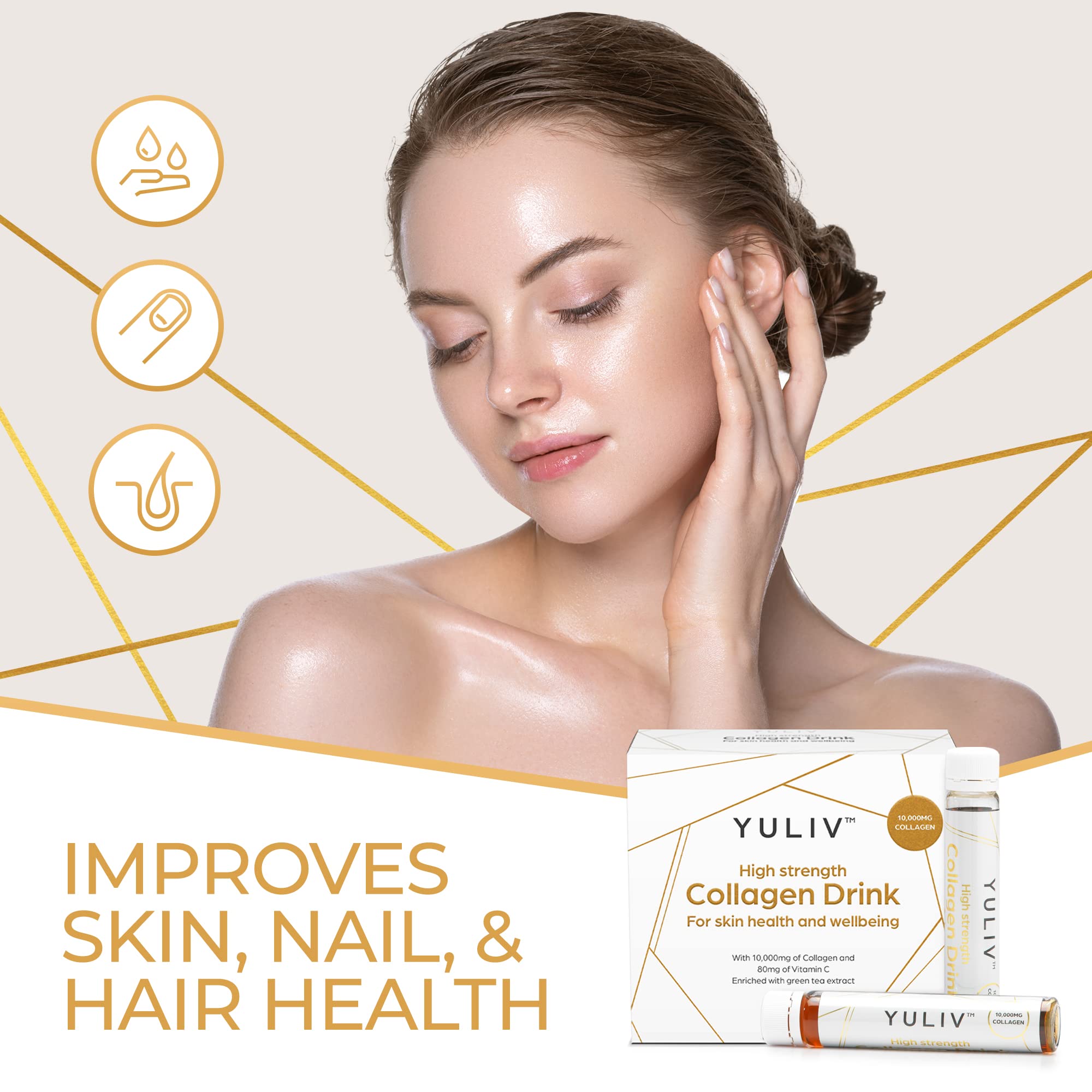 Yuliv High-Dosage Hydrolyzed Collagen Drink - Liquid Collagen Peptides (10000 mg) with Vitamin C for Hair, Skin, and Nails Yuliv uk supplements