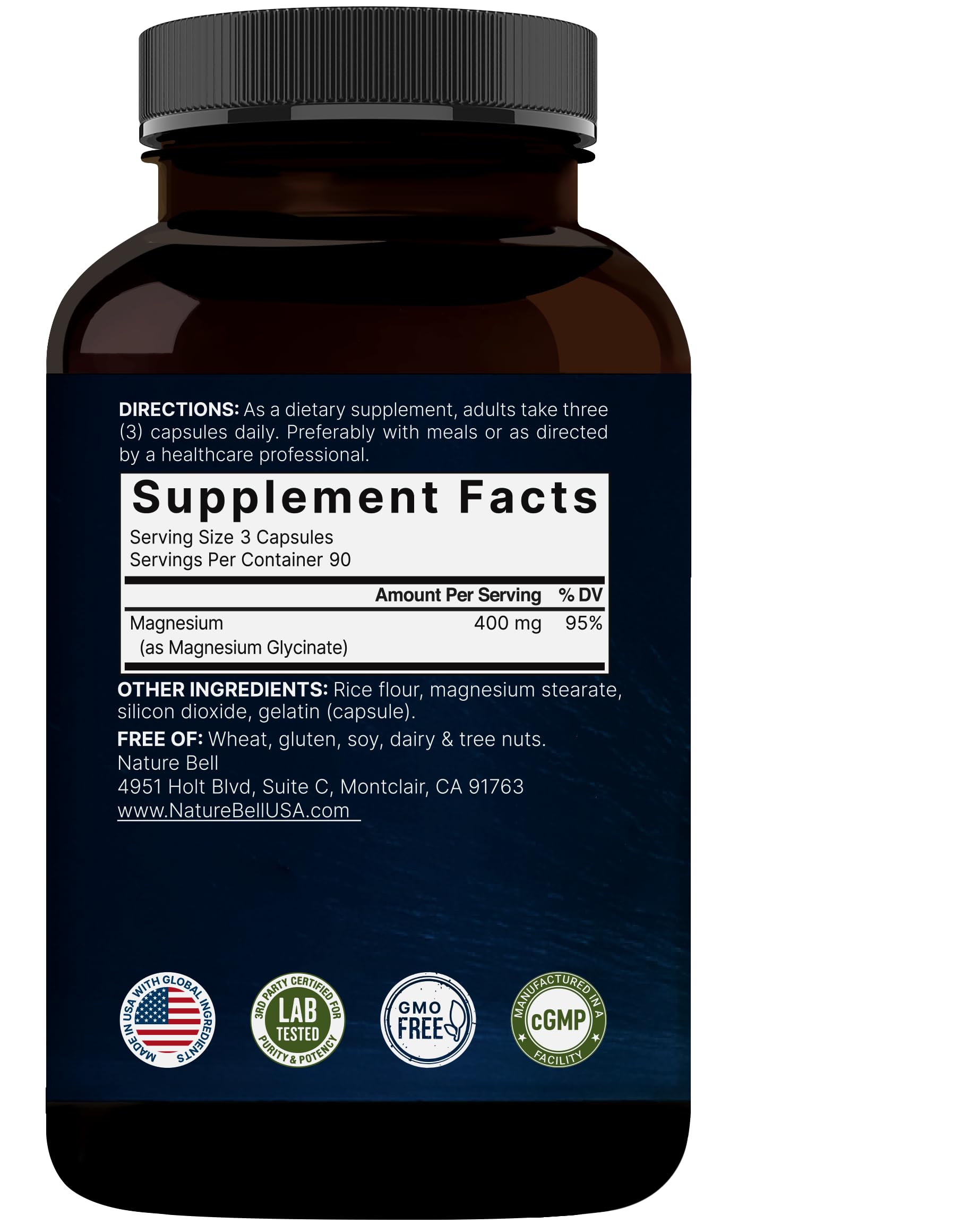 NatureBell Magnesium Glycinate 400mg Elemental, 270 Capsules | 100% Chelated for High Absorption | Supports Muscle, Bone & Heart Health | Non-GMO, Gluten-Free, Vegan NatureBell uk supplements