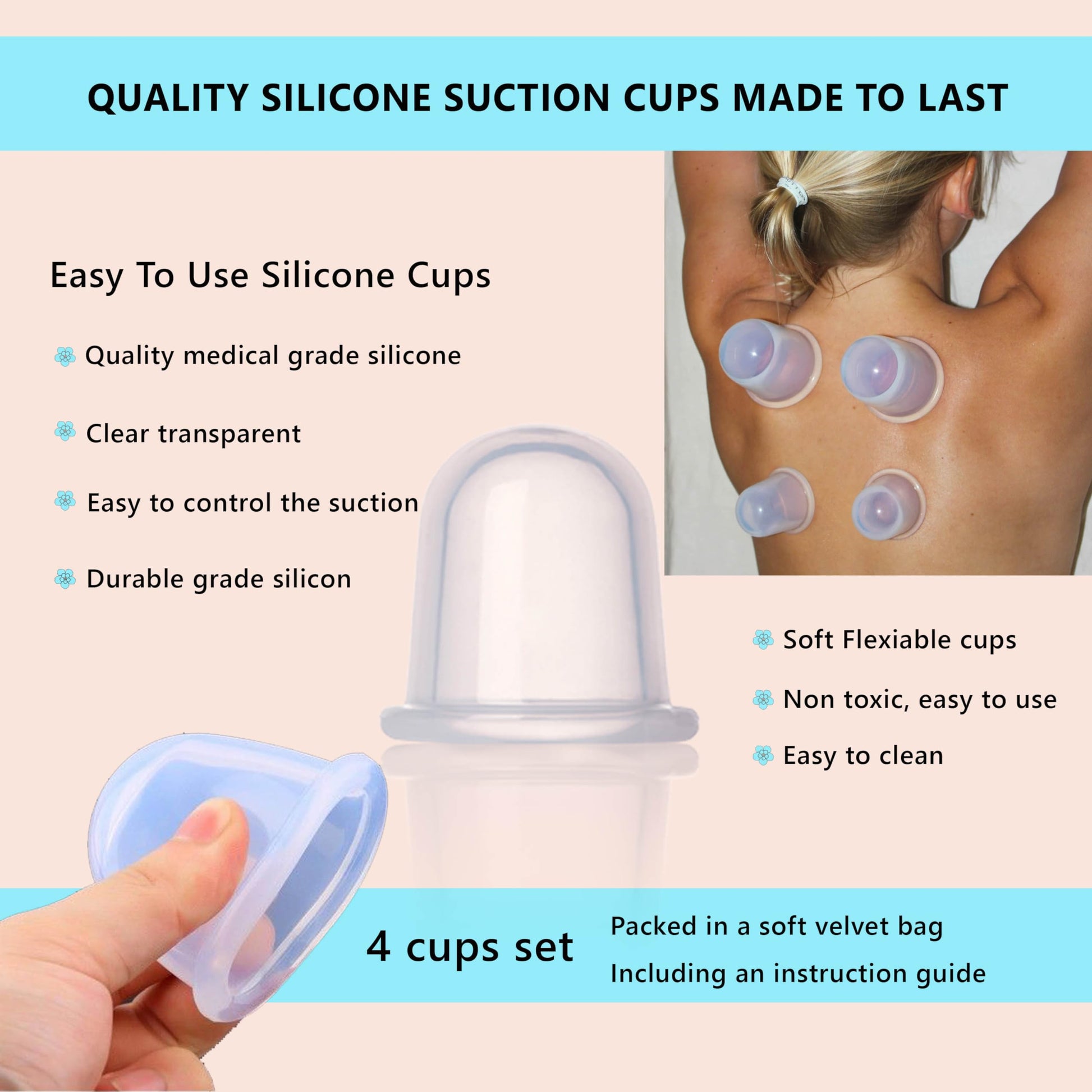 Cupping Kit for Massage Therapy - by DoSensePro, Cupping Set of 6 Professional Silicone Cups DoSensePro uk supplements