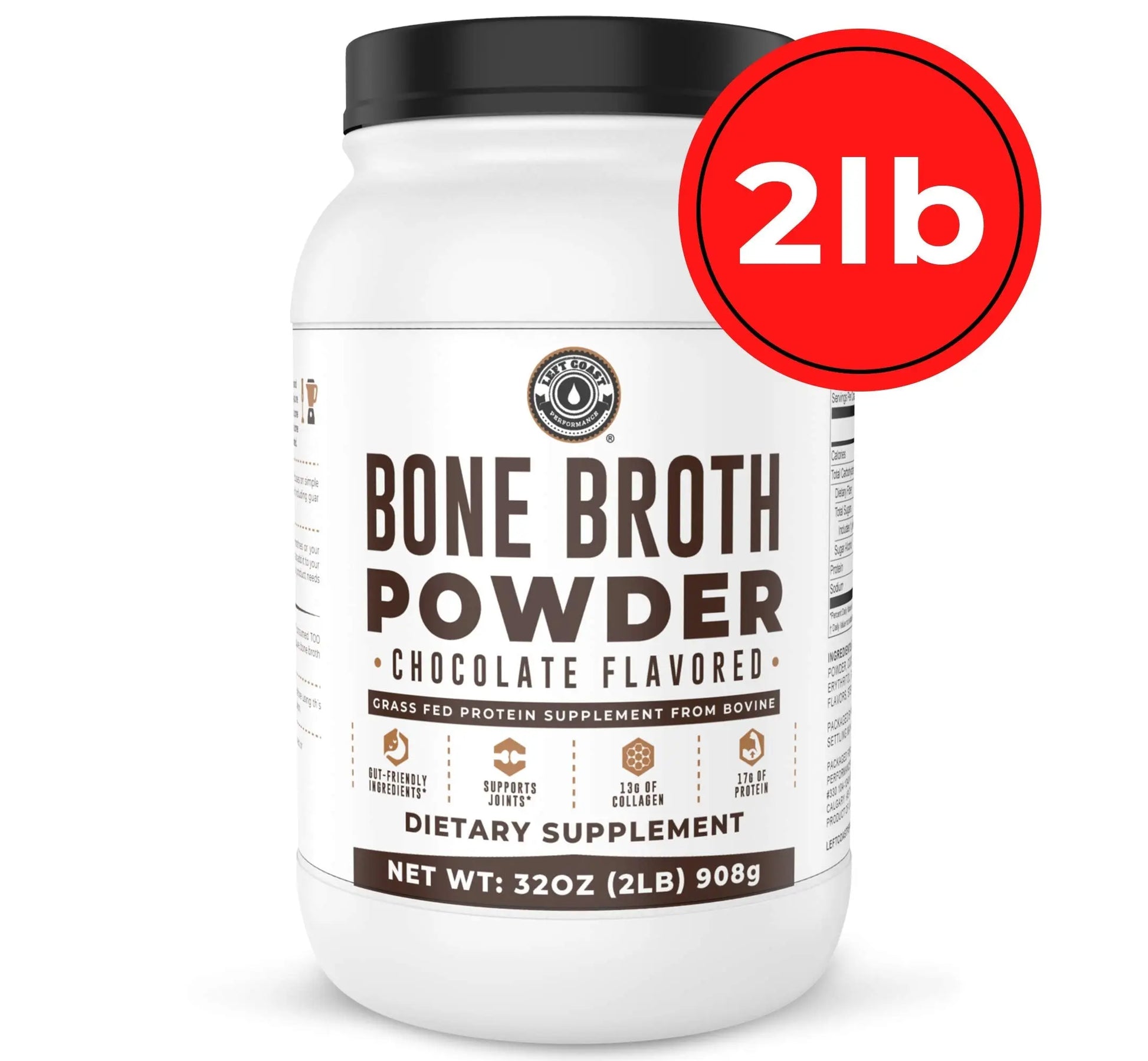 Chocolate Bone Broth Protein Powder - 100% Grass Fed Beef Bone Broth with 16g Protein & 13g Collagen per Serving - Great for Shakes & Hot Chocolate - Keto Friendly Low Carb Left Coast Performance uk supplements