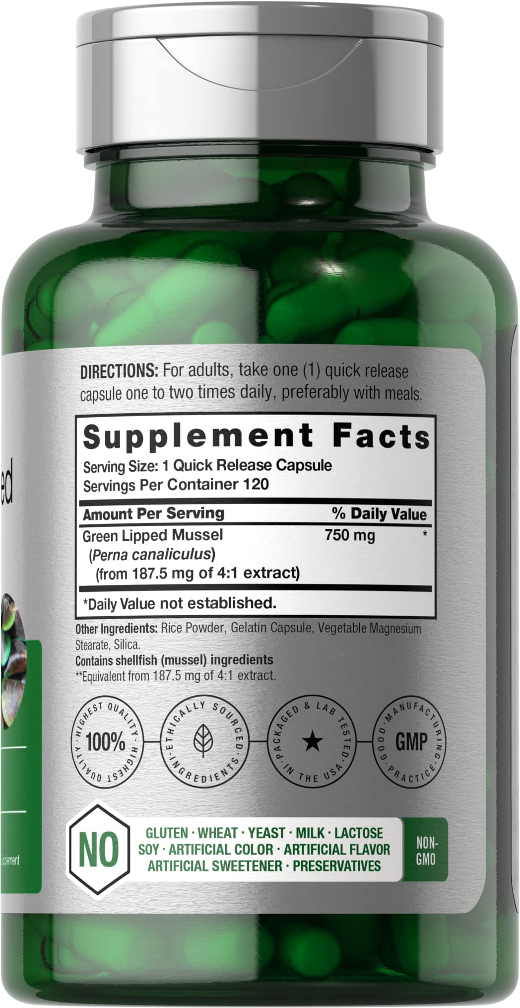 Green Lipped Mussel | 750 mg | 120 Capsules | from New Zealand | Premium Freeze Dried Horbäach uk supplements