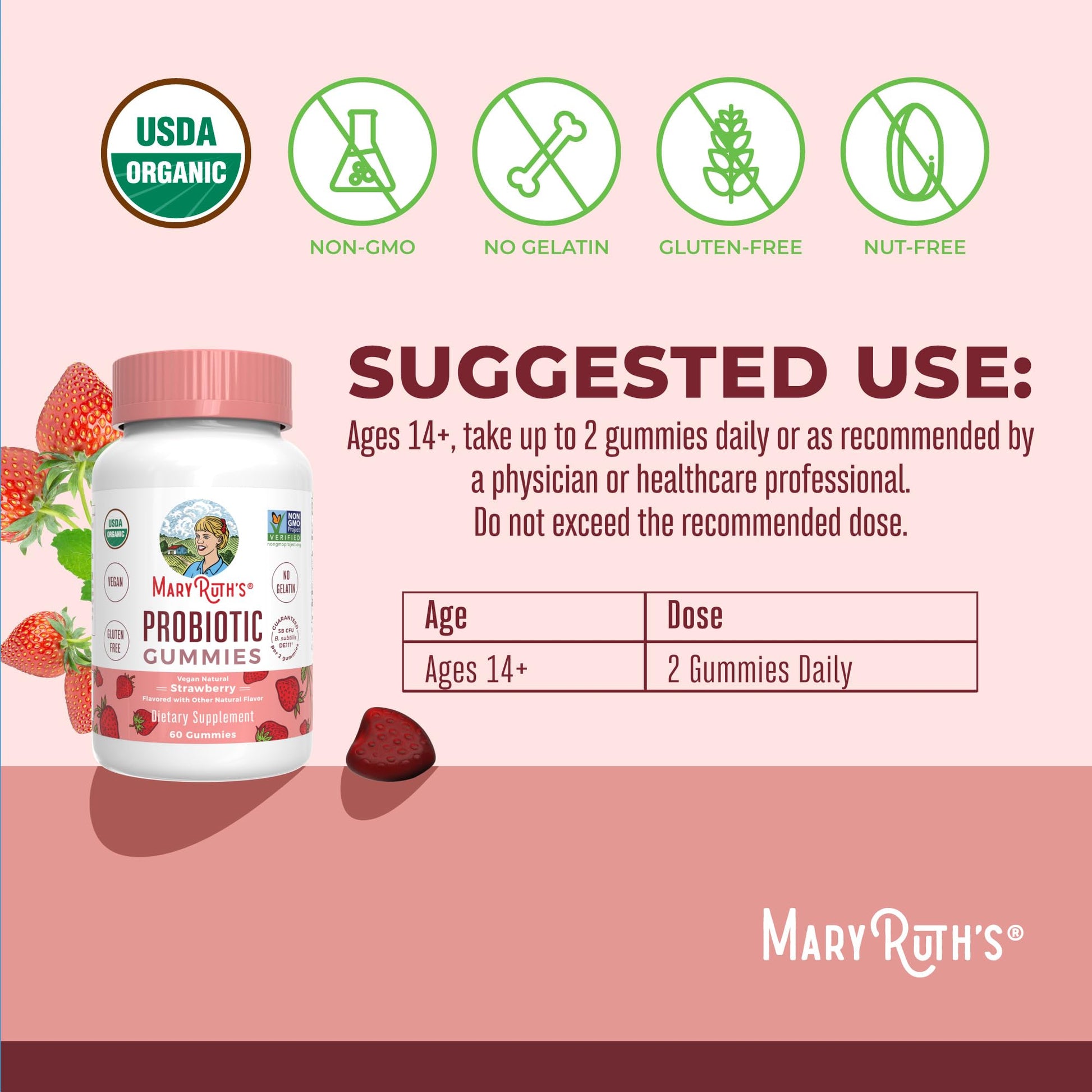 MaryRuth Organics USDA Organic Probiotic Gummies |Probiotics forWomen & Men Digestive Health & Gut Comfort Supplement 5 Billion CFU | Immune & Digestive Support | Vegan | Non-GMO | 60 Count MARYRUTH'S uk supplements
