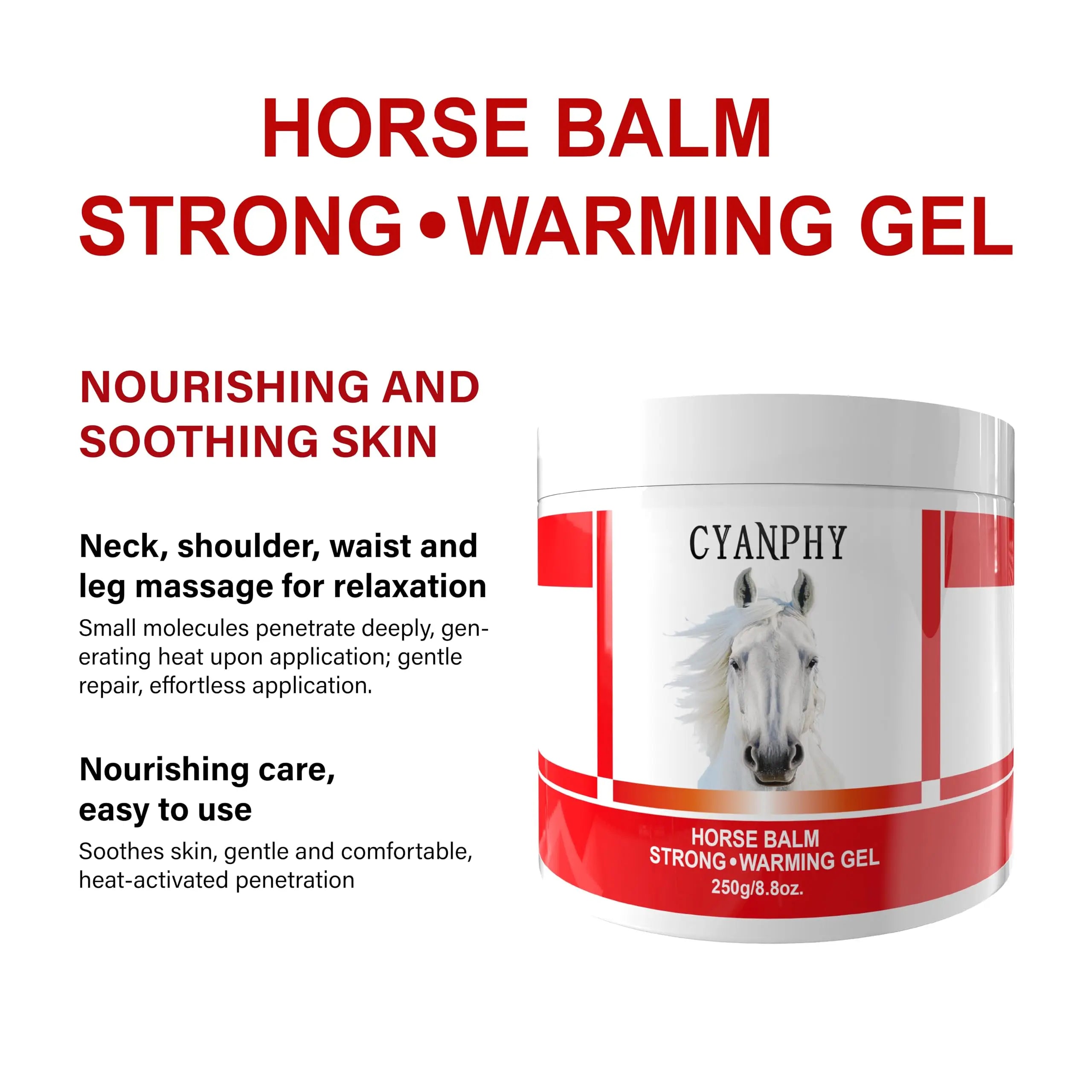 CYANPHY 250g Unisex Adult Extra Strong Horse Balm Joint Massage Cream with Fresh Scent for Muscle & Joint Massage Body for Warming Massage Gel for Hands, Feet, Legs, Knees, Waist for People CYANPHY uk supplements