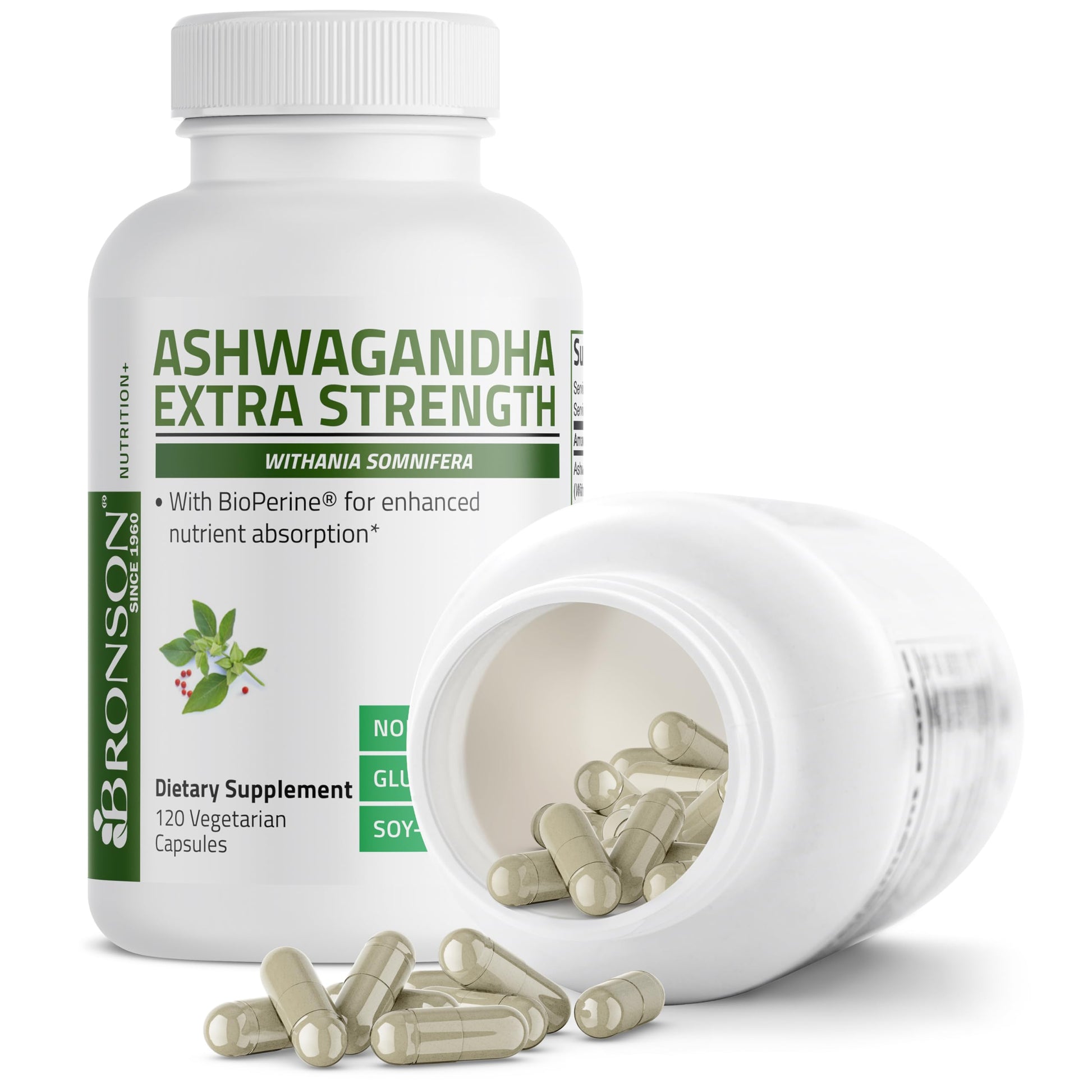 Bronson Ashwagandha Extra Strength Stress & Mood Support with BioPerine - Non GMO Formula, 120 Vegetarian Capsules Bronson uk supplements