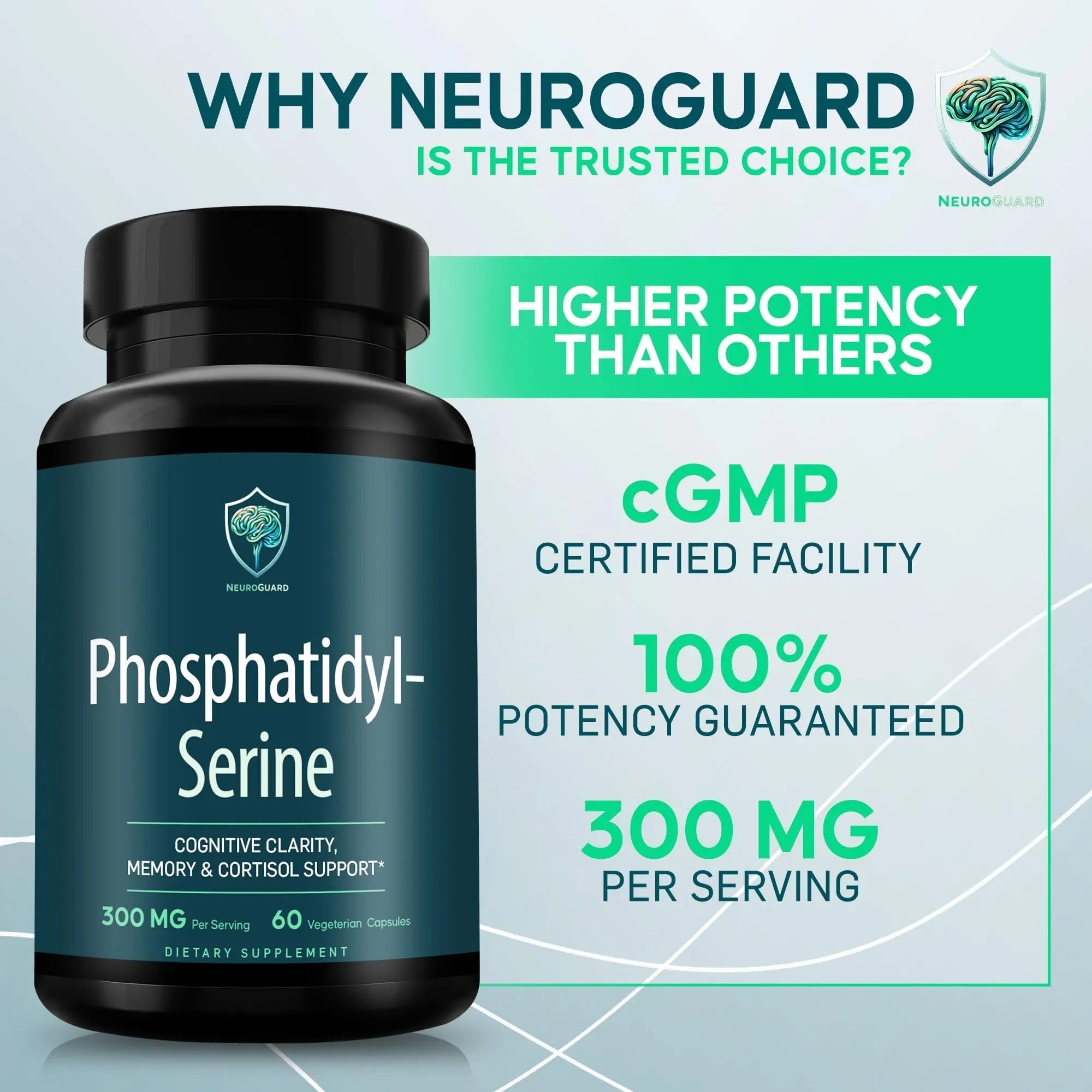 Phosphatidylserine Supplement – Premium Nootropic for Brain Health, Memory, Focus & Stress Support – 300mg Sunflower Lecithin NeuroGuard uk supplements