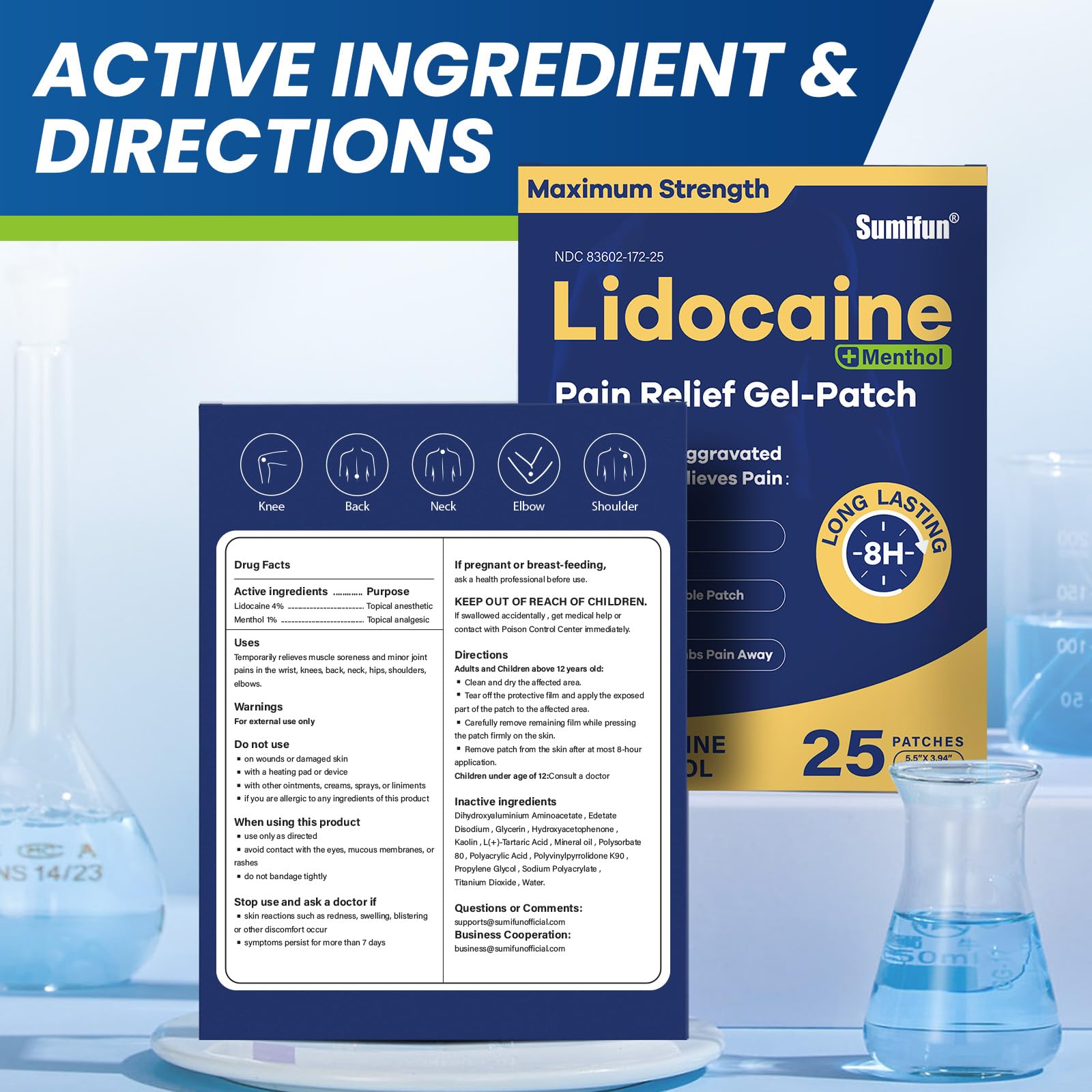 Sumifun Lidocaine Pain Relief Patches - Fast, Targeted Therapy Simple Backache, Soreness, Sprain, Joint Pain with Maximum Strength 4% Lidocaine and 1% Menthol (Large, Count, 25) Sumifun uk supplements
