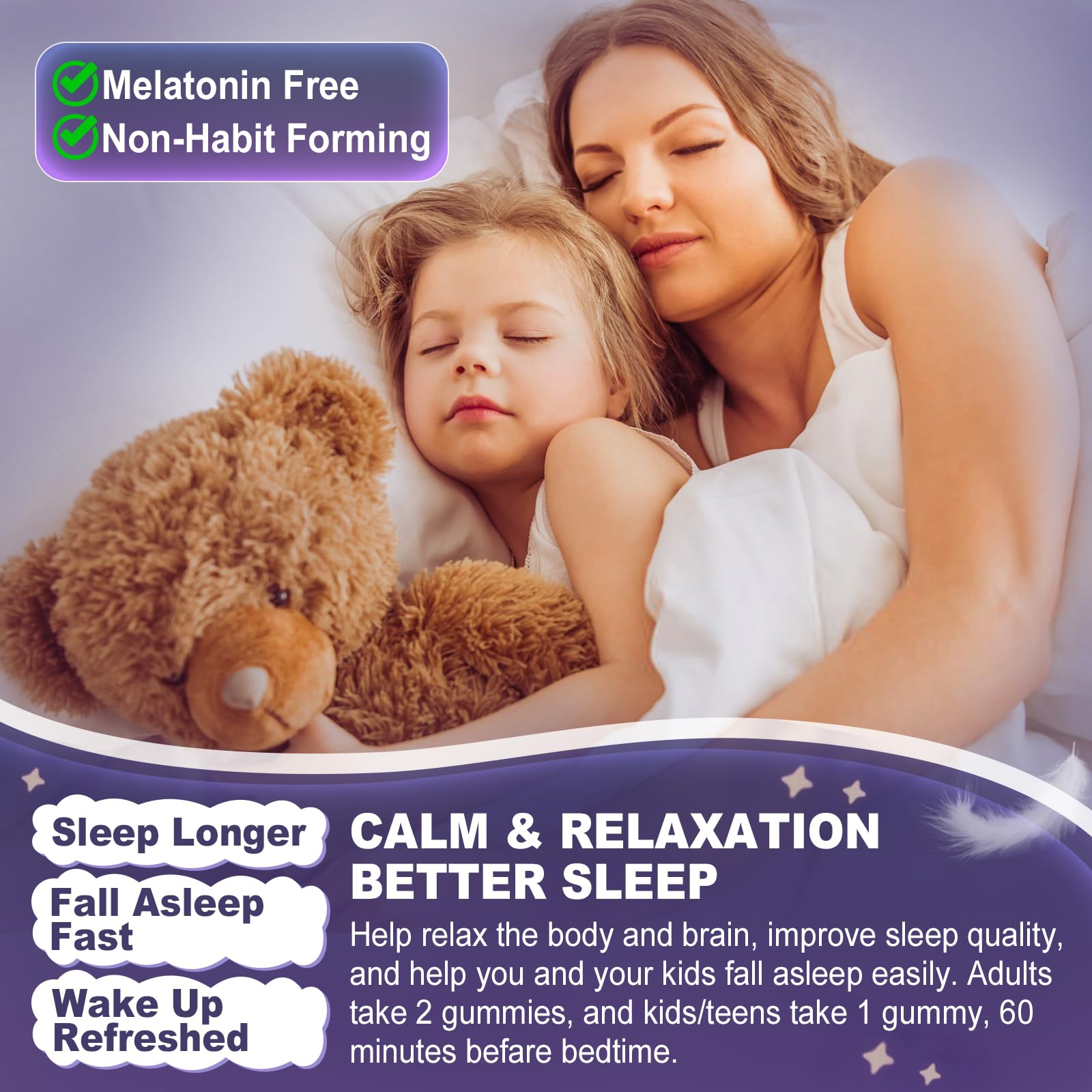 Magnesium Glycinate Gummies 500mg/250mg for Adults Kids Teens, Sugar Free Magnesium Calm Sleep Aid, Kids Sleep Gummies with L-Theanine Glycine B6 for Sleep, Calm, Muscle,Relax Brain,No Melatonin,2Pack ELLAMENTZ uk supplements