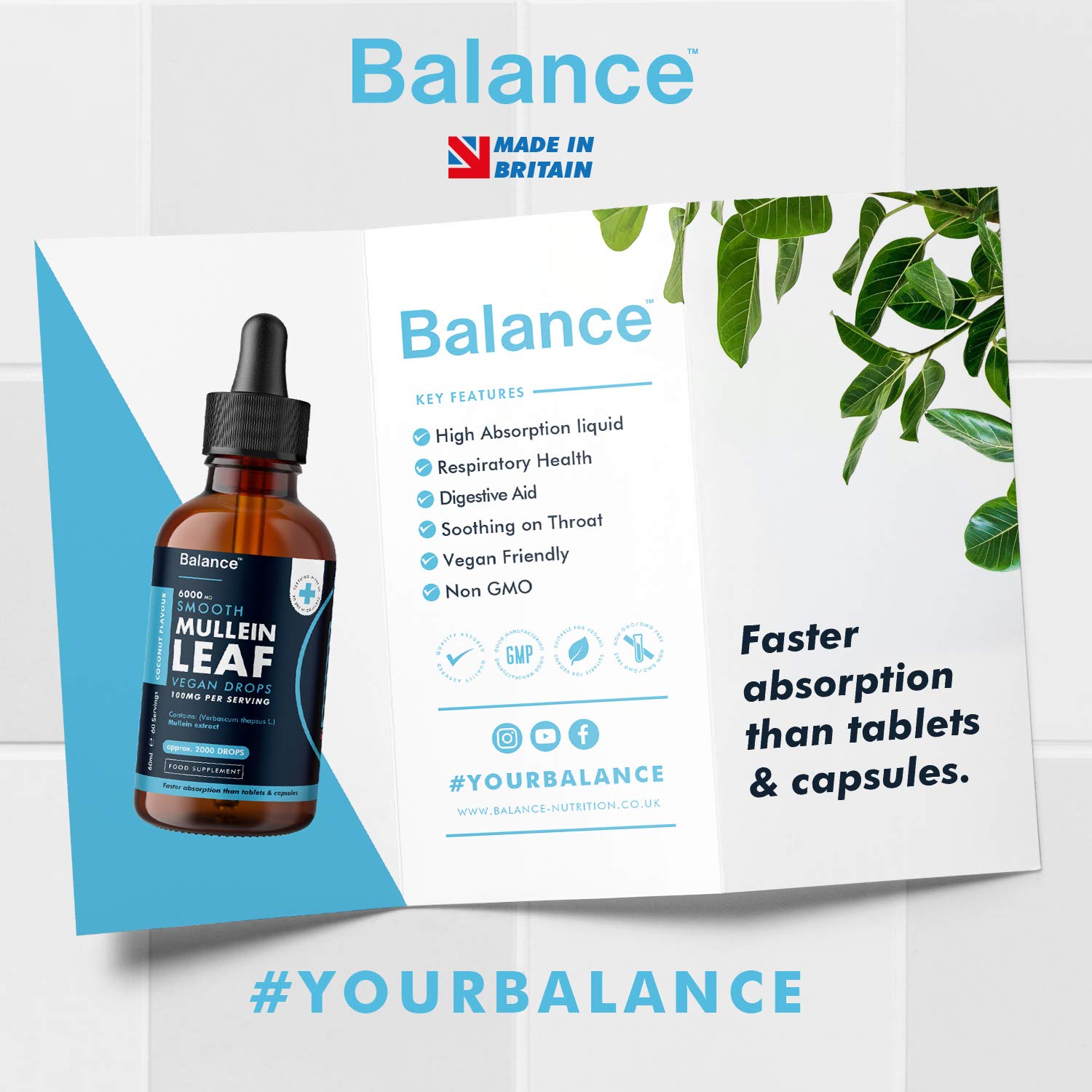 Balance Mullein Leaf Liquid Drops - 60ml for 2 Month Supply - High Strength - Vegan Balance uk supplements