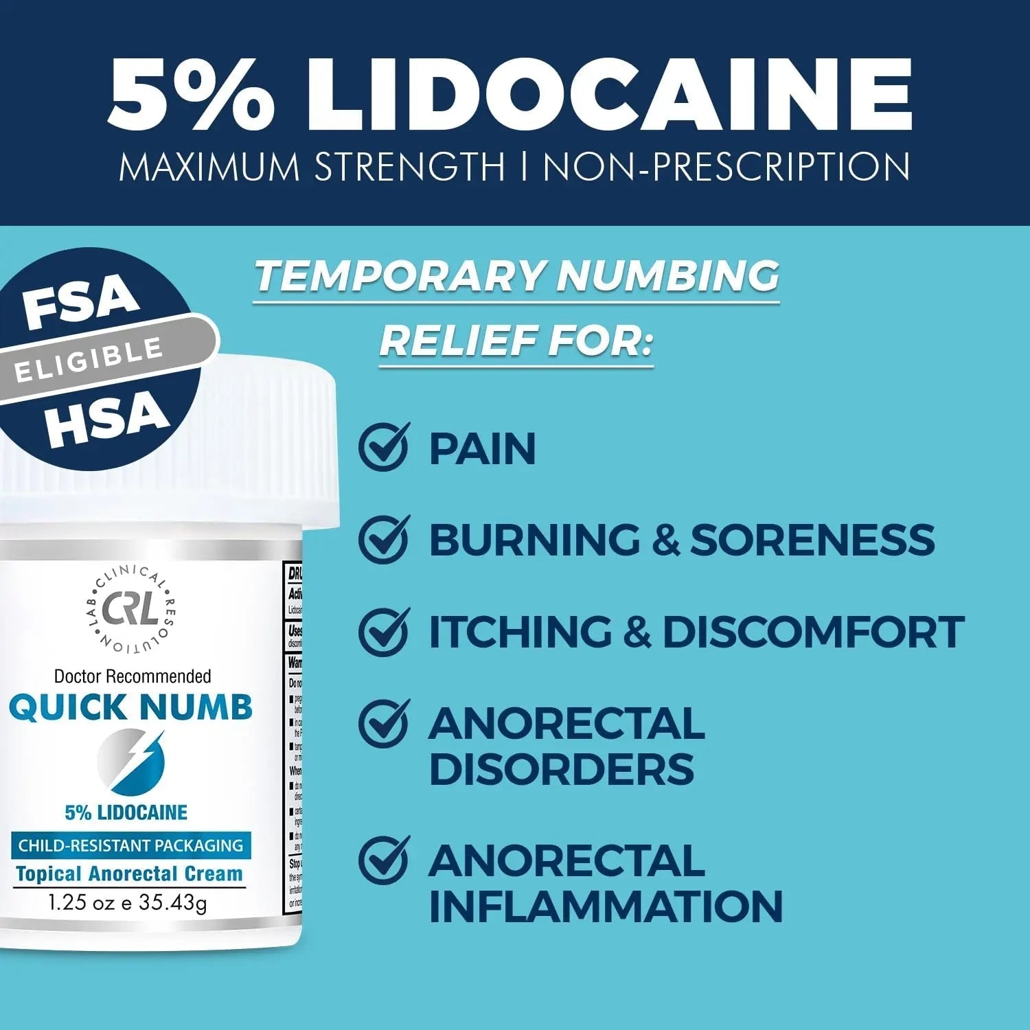 Quick Numb 5% Lidocaine Cream Maximum Strength Liposomal, Fast Itch Burn Pain Relief Cream with Aloe Allantoin Vitamin E, Gentle on Skin Support Healing Hemorrhoid Treatment 1.25 oz Clinical Resolution uk supplements