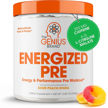 Genius Energized Pre Workout Powder – Caffeine Infused Pre-Workout Booster Supplement with Beta Alanine & Alpha GPC, No Artificial Sweeteners or Dyes - 200mg Caffeine, 20 Servings, Sour Peach Rings The Genius Brand uk supplements