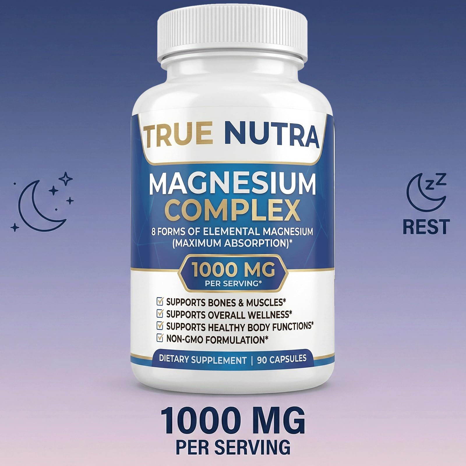 True nutra Magnesium Complex，Advanced 8-in-1 Magnesium Blend，Glycinate, Citrate, Malate, Taurate etc，High Formula，90 Capsules true nutra uk supplements
