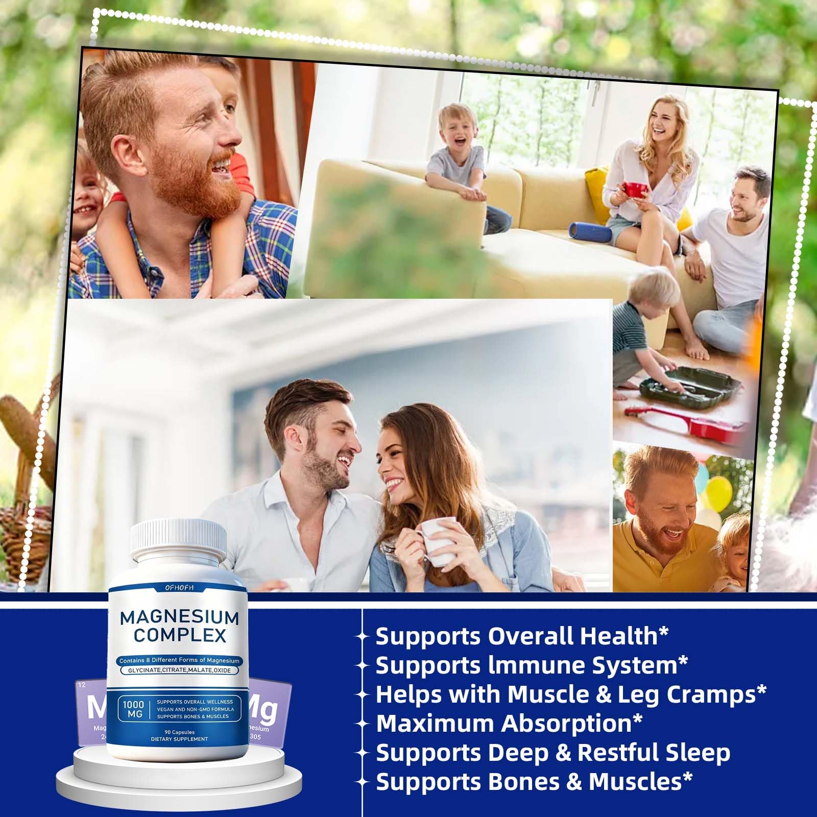 Magnesium Complex Supplement 8 Elemental - Magnesium Glycinate, Citrate, Malate, Oxide | Easy Absorption for Bones, Muscle, Energy, Vegan, Non-GMO 90 Capsules (1pc) OFHOFH uk supplements