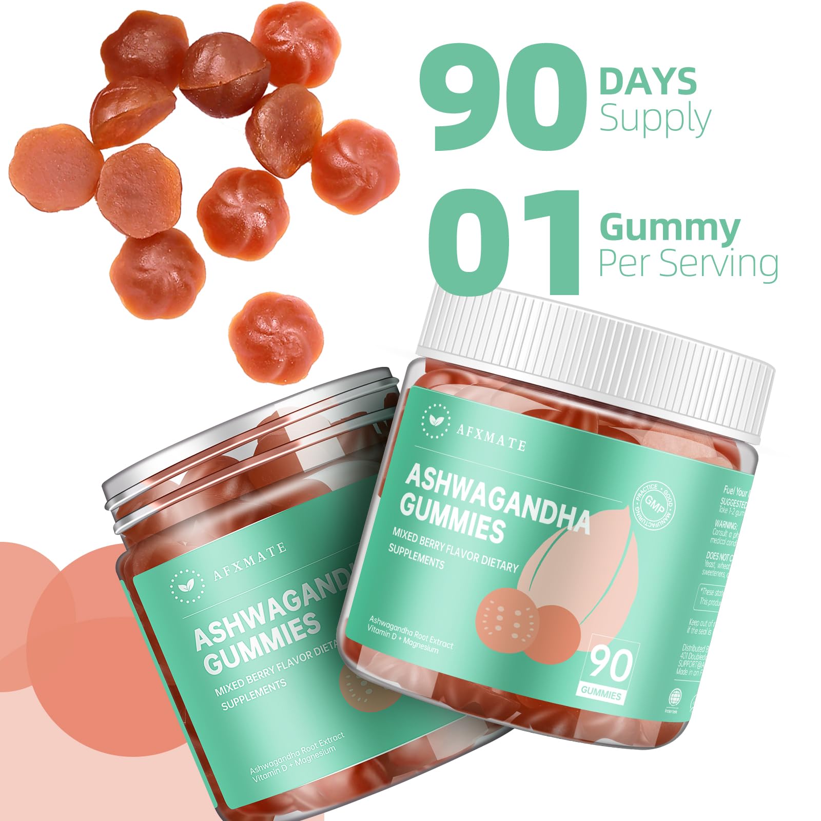 AFXMATE Ashwagandha Gummies for Women Sugar Free, Men's Ashwagandha Supplement Gummy with Vitamin D Magnesium Vegan (90 Counts) AFXMATE uk supplements