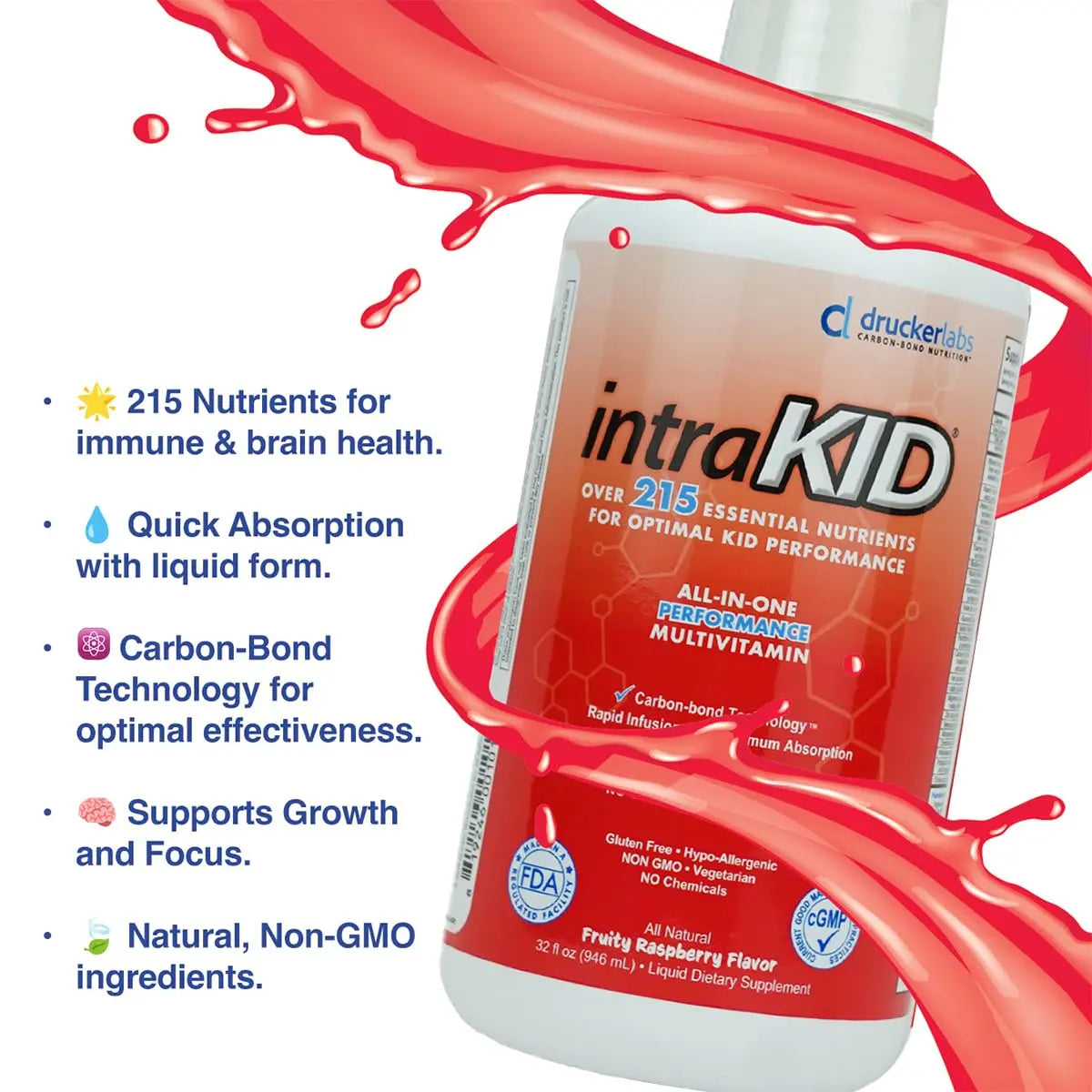 intraKID Drucker Labs Organic Liquid Multivitamin for Kids, Immune Support, Non GMO, Dairy Free, Gluten Free, Magnesium, Vitamin A,C,E, Zinc intraKID uk supplements