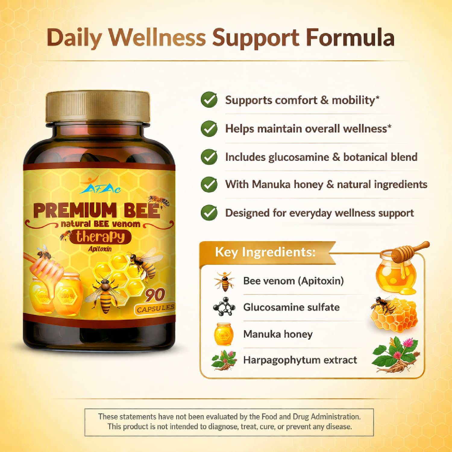 VITAMISAN Premium Natural Bee Venom with glucosamine sulfate Veneno Abeja 90 Capsulas Apitoxin Manuka Honey Dietary Supplement VITAMISAN uk supplements