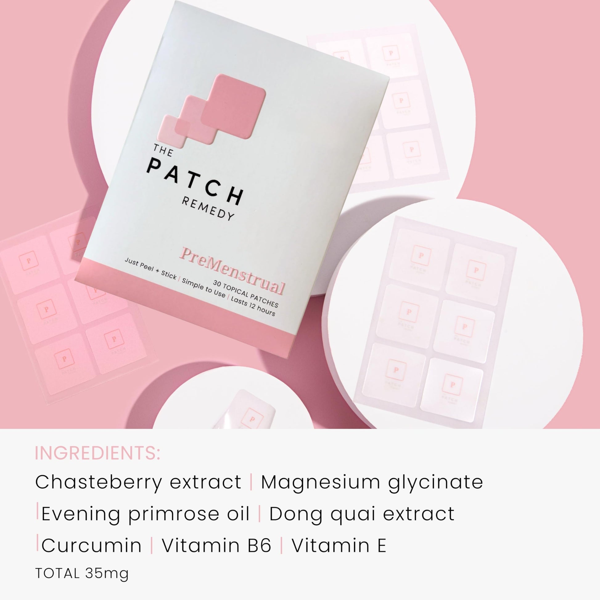 The Patch Remedy Pre Menstrual Patch | Chasteberry, Magnesium, Evening Primrose, Dong Quai, B6 & Vitamin E | 30 Patches The Patch Remedy uk supplements