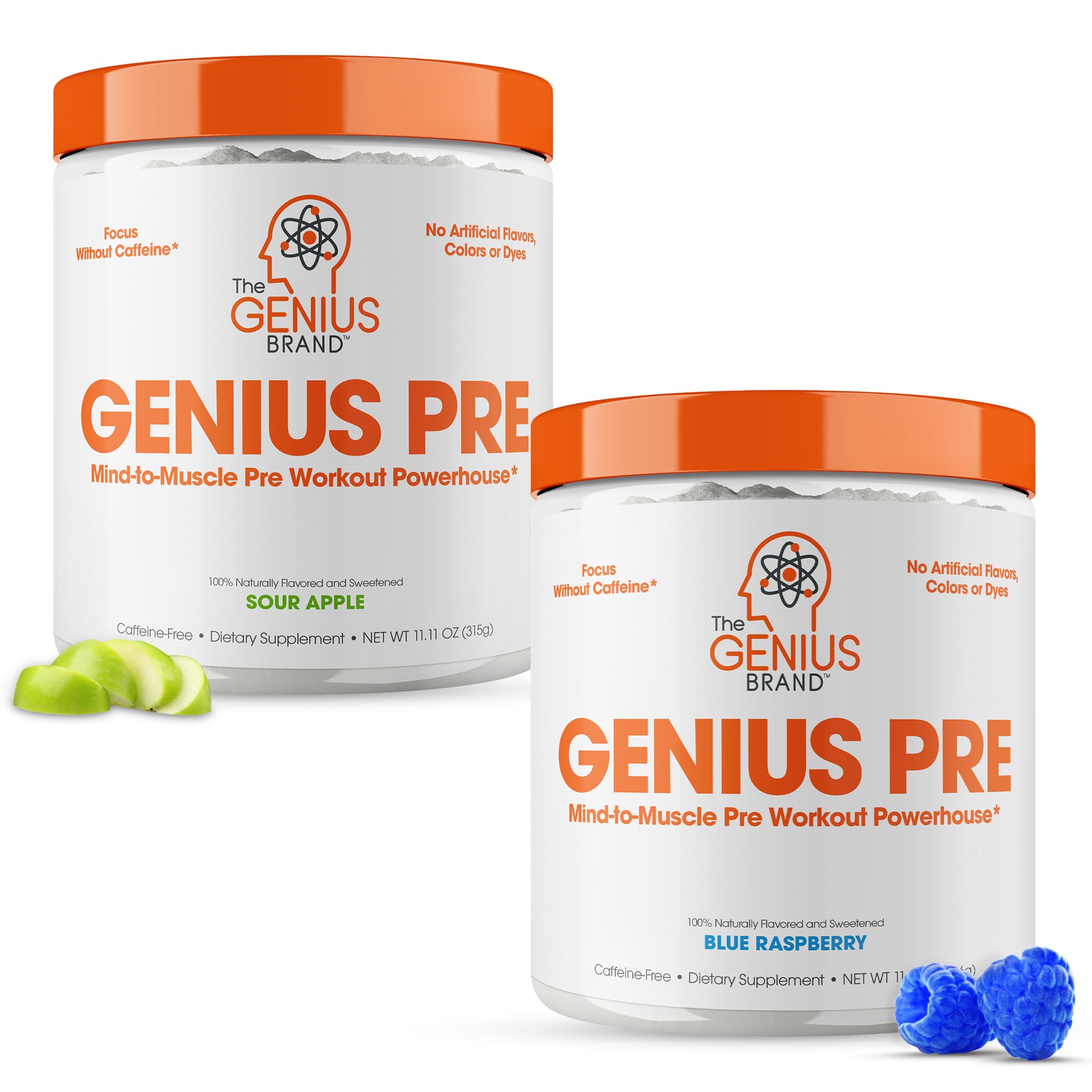 Genius Pre-Workout Supplement Bundle - Blue Raspberry & Sour Apple - Caffeine The Genius Brand uk supplements