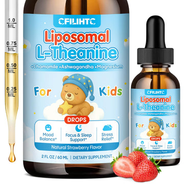Liposomal L-Theanine Drops for Kids & Adults – Liquid L-Theanine Supplement with Magnesium Glycinate, Ashwagandha, Chamomile, Vitamin B6 & D3 – Supports Calm, Focus & Restful Sleep – Strawberry Flavor CFILIHTC uk supplements